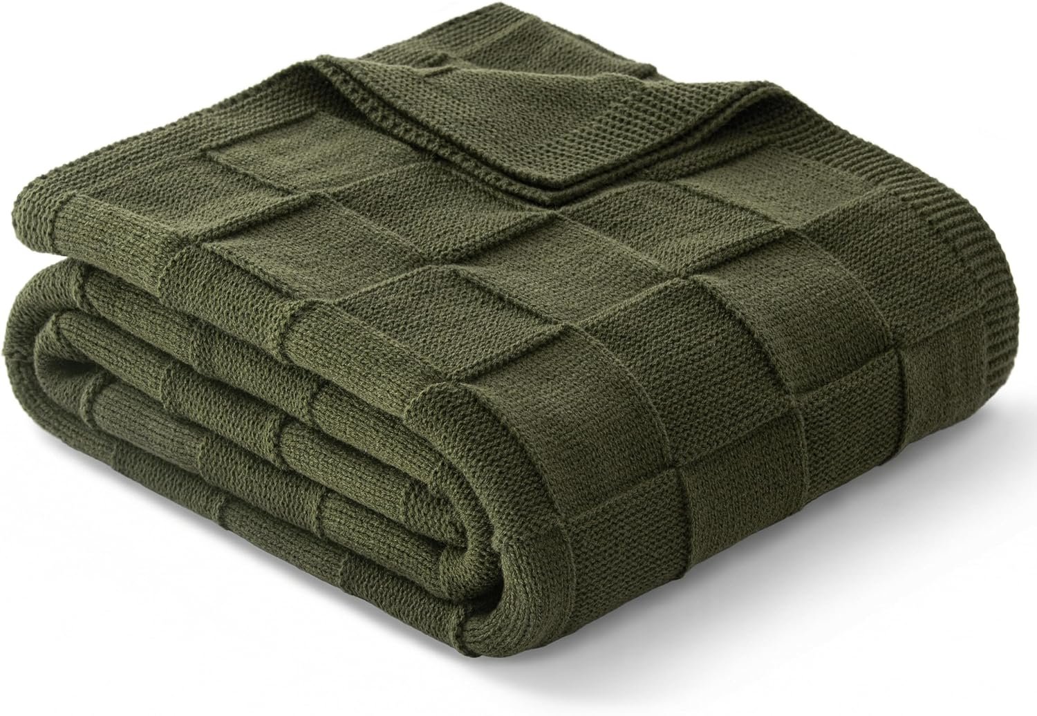 Whale Flotilla Checkered Knit Throw Blanket for Couch, Soft Decorative Knitted Blankets for Sofa Bed, Lightweight Cozy Throws for Spring Summer, 50×60 Inch, Olive