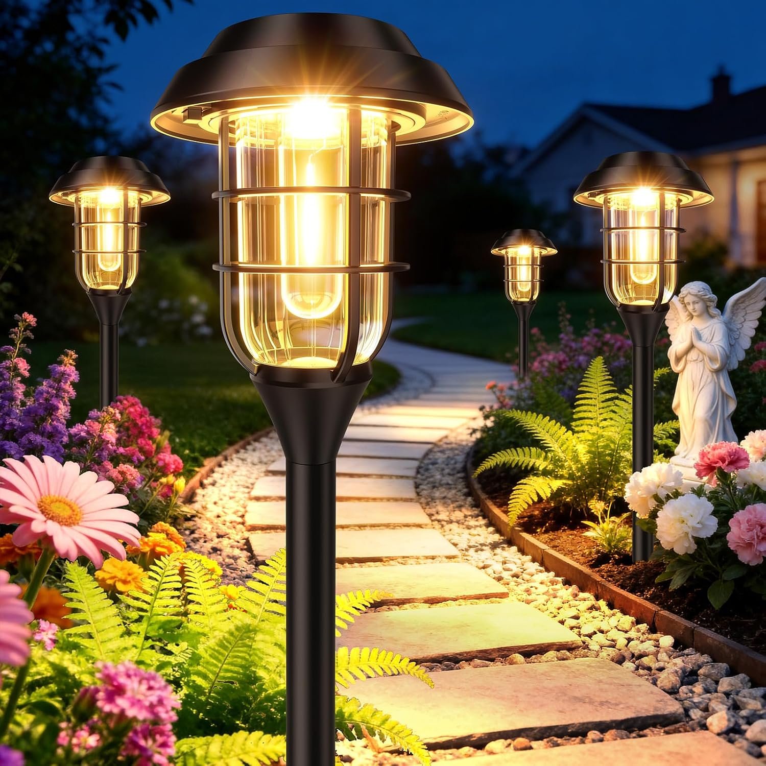 LETMY Solar Pathway Lights Outdoor, 8 Pack Bright Solar Lights Outdoor, IP65 Waterproof Auto On/Off Garden Lights Solar Powered Landscape Lighting for Yard Path Patio Walkway Driveway Pathway – Black