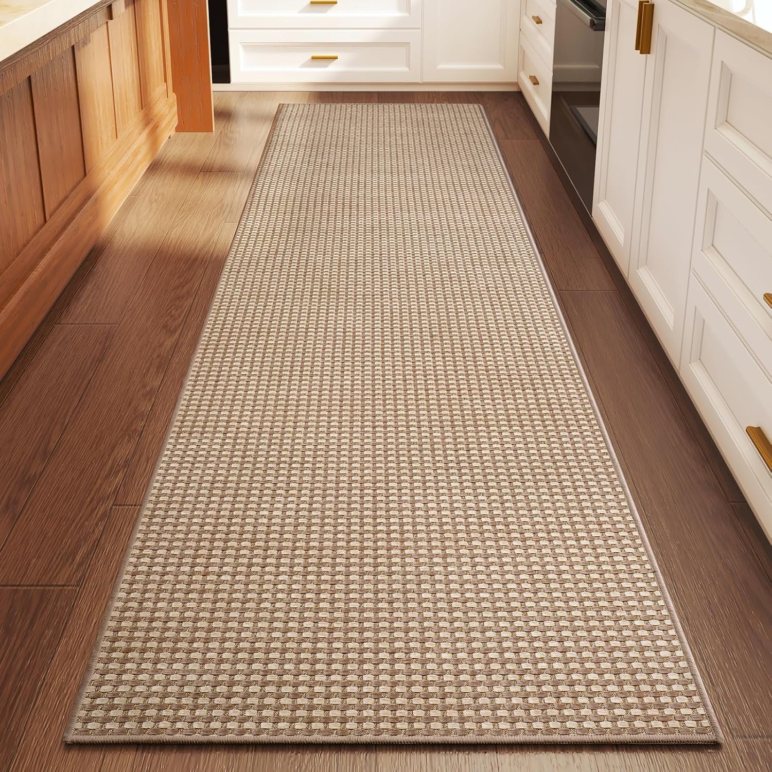 YDKGL 2×6 ft Kitchen Runner Rug Mat Non Slip Boho Woven Hallway Runner Washable, Soft Long Entryway Laundry Hall Floor Runners Rugs Carpet for Indoor Backdoor Bedroom Kitchen Living Room, Brown
