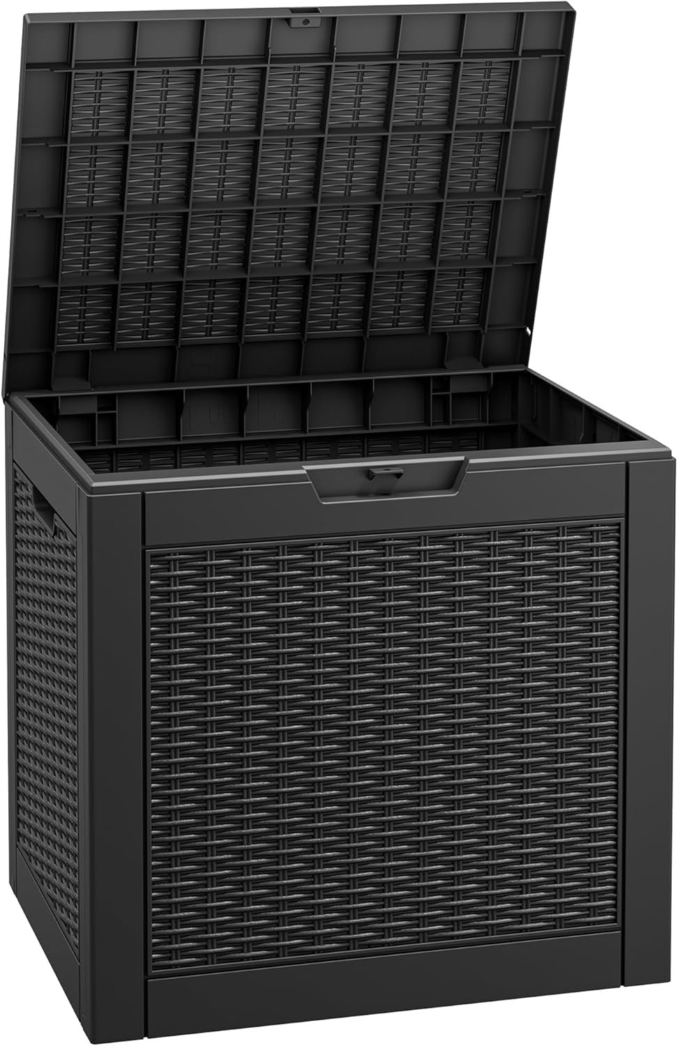 Fancyango 31 Gallon Outdoor Deck Box Waterproof, Storage Box for Patio, Resin Storage Bench Lockable for Garden Tools, Package Delivery, Black
