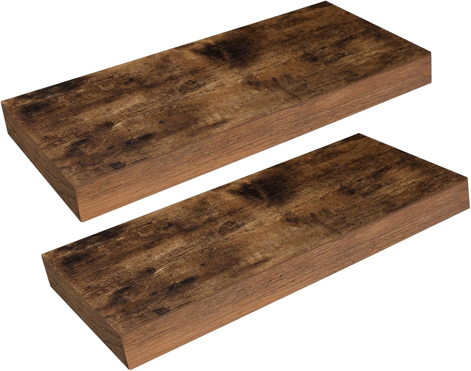 HOOBRO Floating Shelves for Wall, Wall Mounted Shelf Set of 2, 15.7″ Hanging Shelf with Invisible Brackets, for Wall Decor Storage in Bathroom Bedroom Kitchen Living Room Office, Rustic Brown BF40BJ01