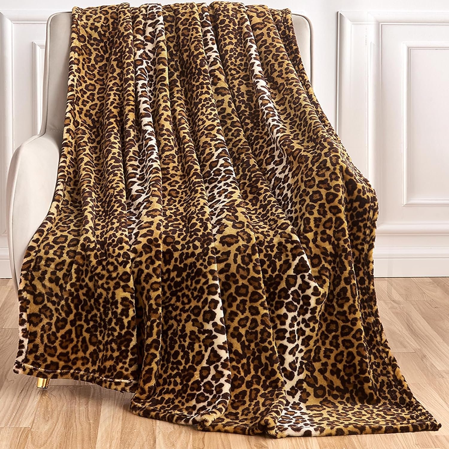 Edenleaf Leopard Print Blanket Fleece Throw for Bed Sofa Travel and Camping, Super Soft Cozy Fluffy Plush Cheetah Print Blanket for All Seasons 50″x60″ (Dark Brown)