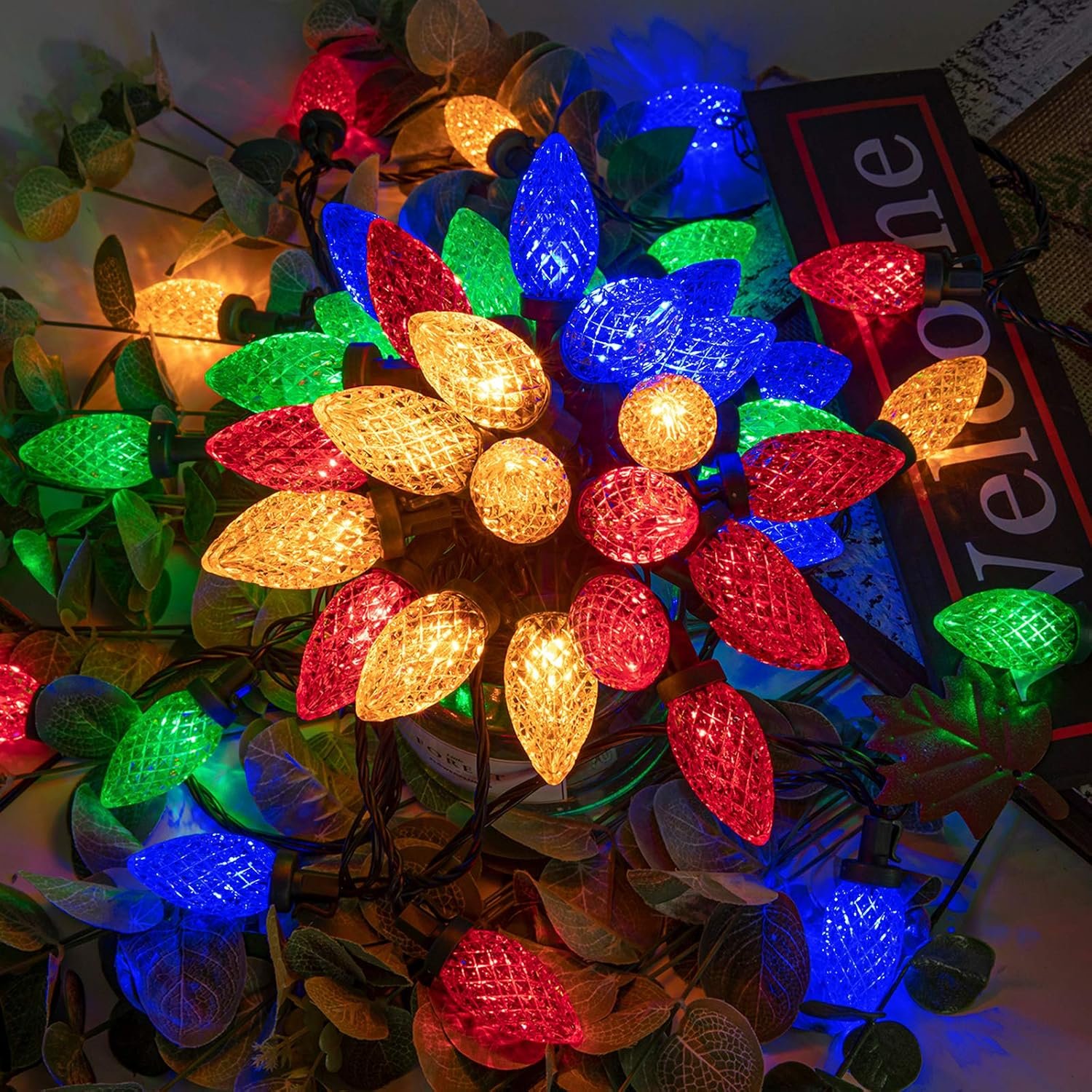 AWQ 100LED 81 FT C9 Christmas String Lights Plug in Fairy Twinkle String Lights 8 Modes Timer Function Waterproof Extendable for Indoor Outdoor Wedding Party Christmas Decoration (100, Multicolor)