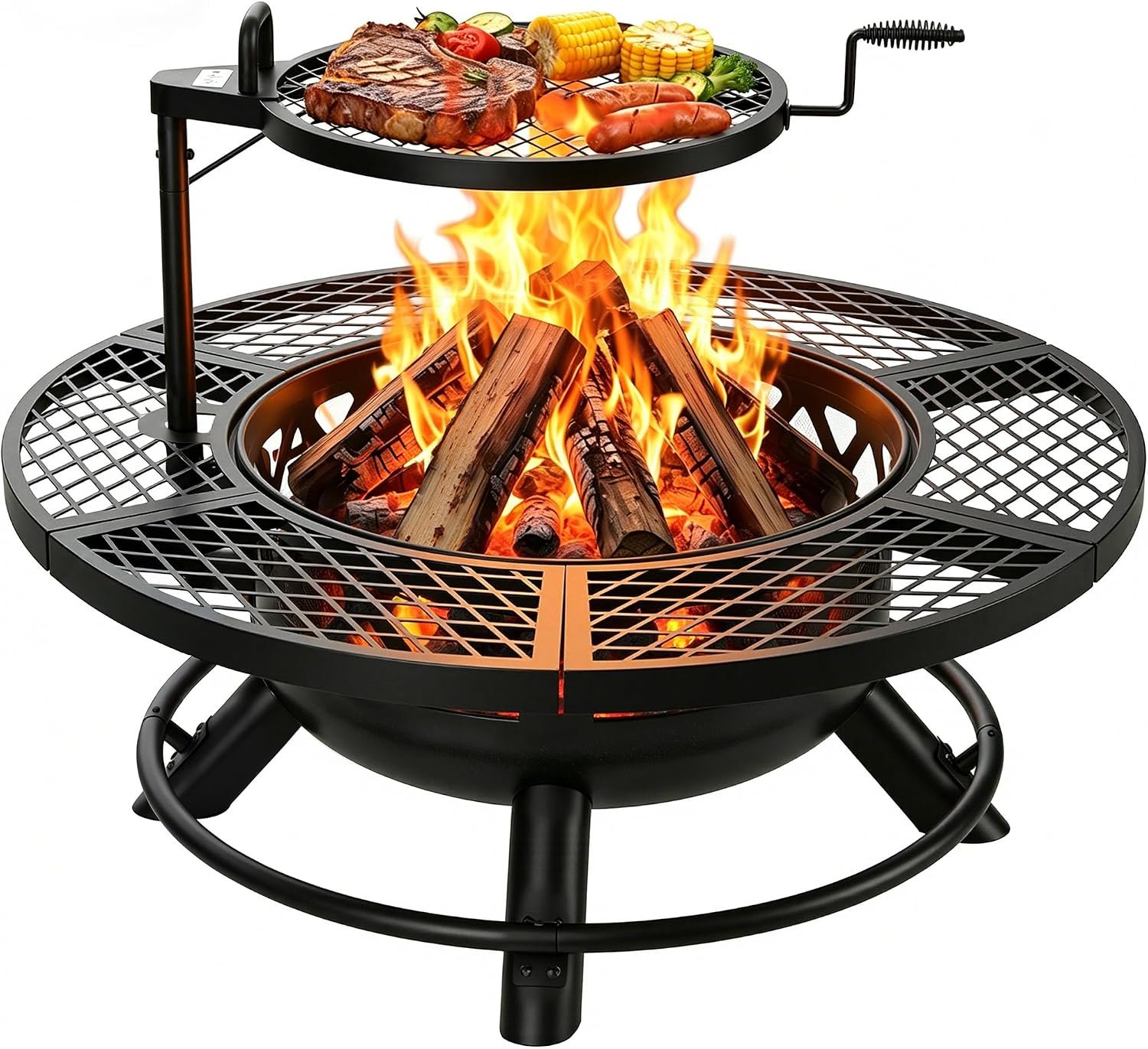 BALI OUTDOORS Fire Pit with Poker, 40 inch Outdoor Fire Pit Patio, Wood Burning Firepits for Outside with Grill