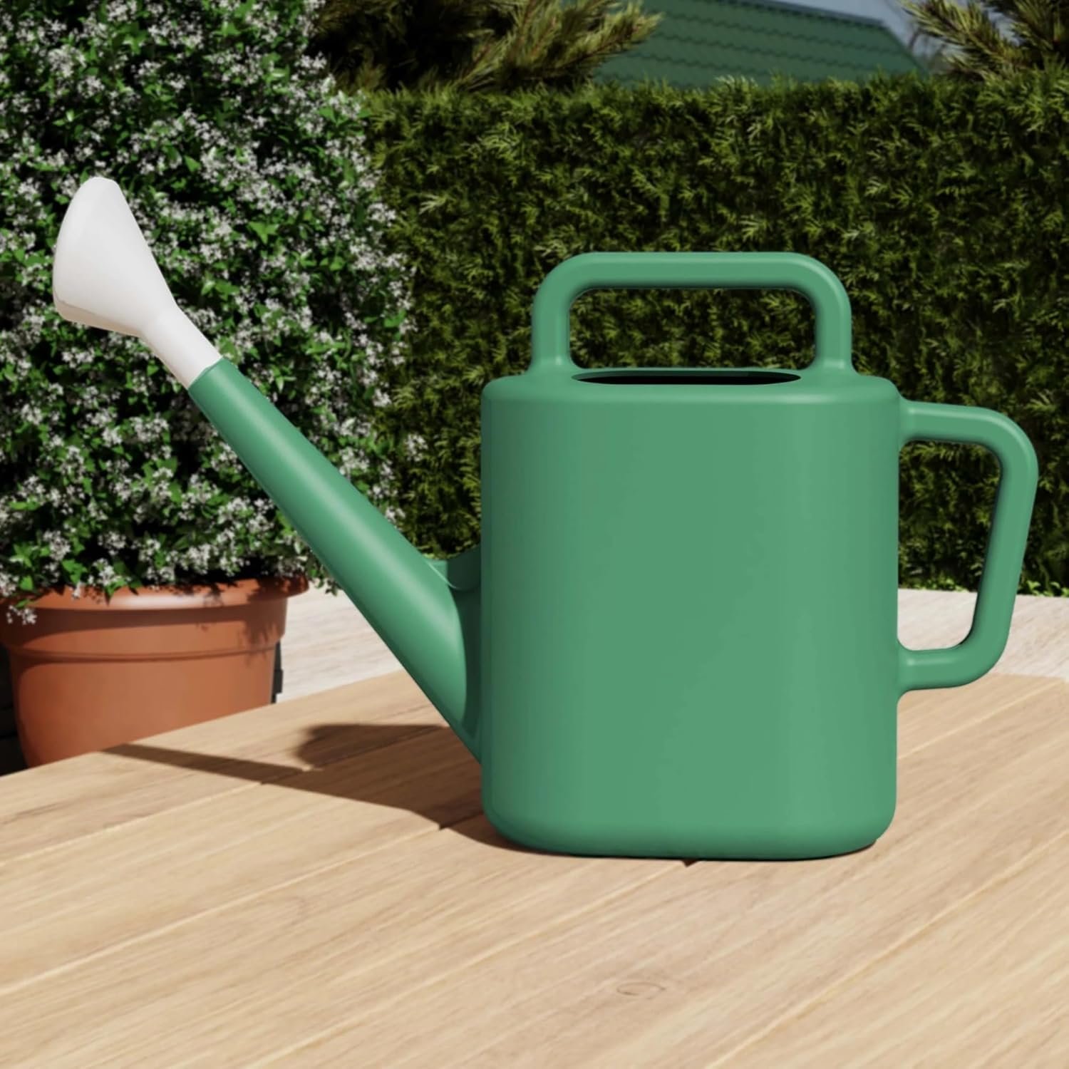 2 gal. Resin Watering Can, Green Lily, Dual Top & Side Handles for Easy Carrying & Pouring, Mess-Free Offset Opening for Home & Garden