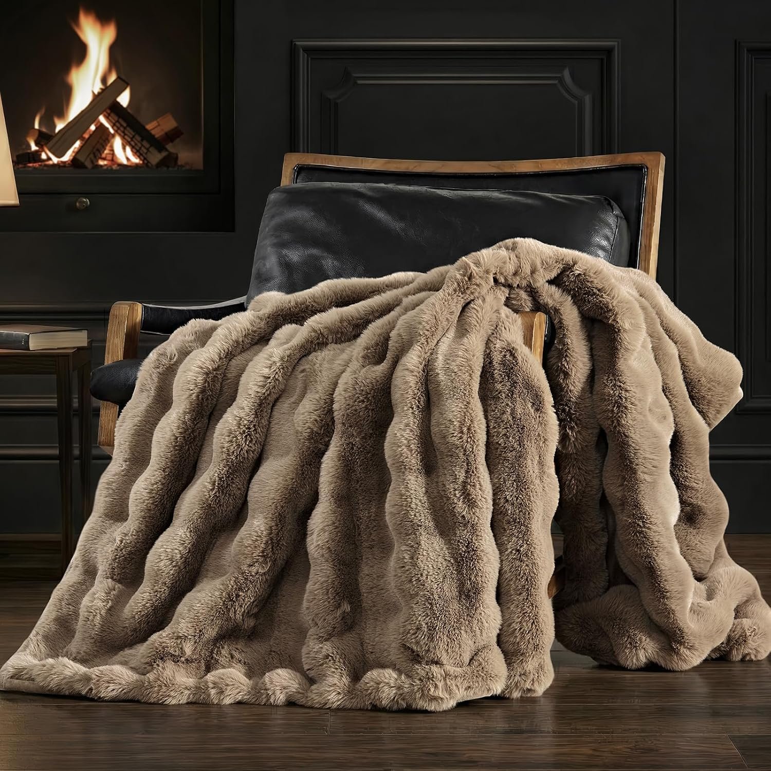 EverGrace Ultra Soft Luxury Fluffy Faux Rabbit Fur Throw Blanket, Thick Warm Bubble Throw for Bed, Cozy Plush Reversible Blankets for Couch, Chair, Sofa, Greige, 60×80 Inches