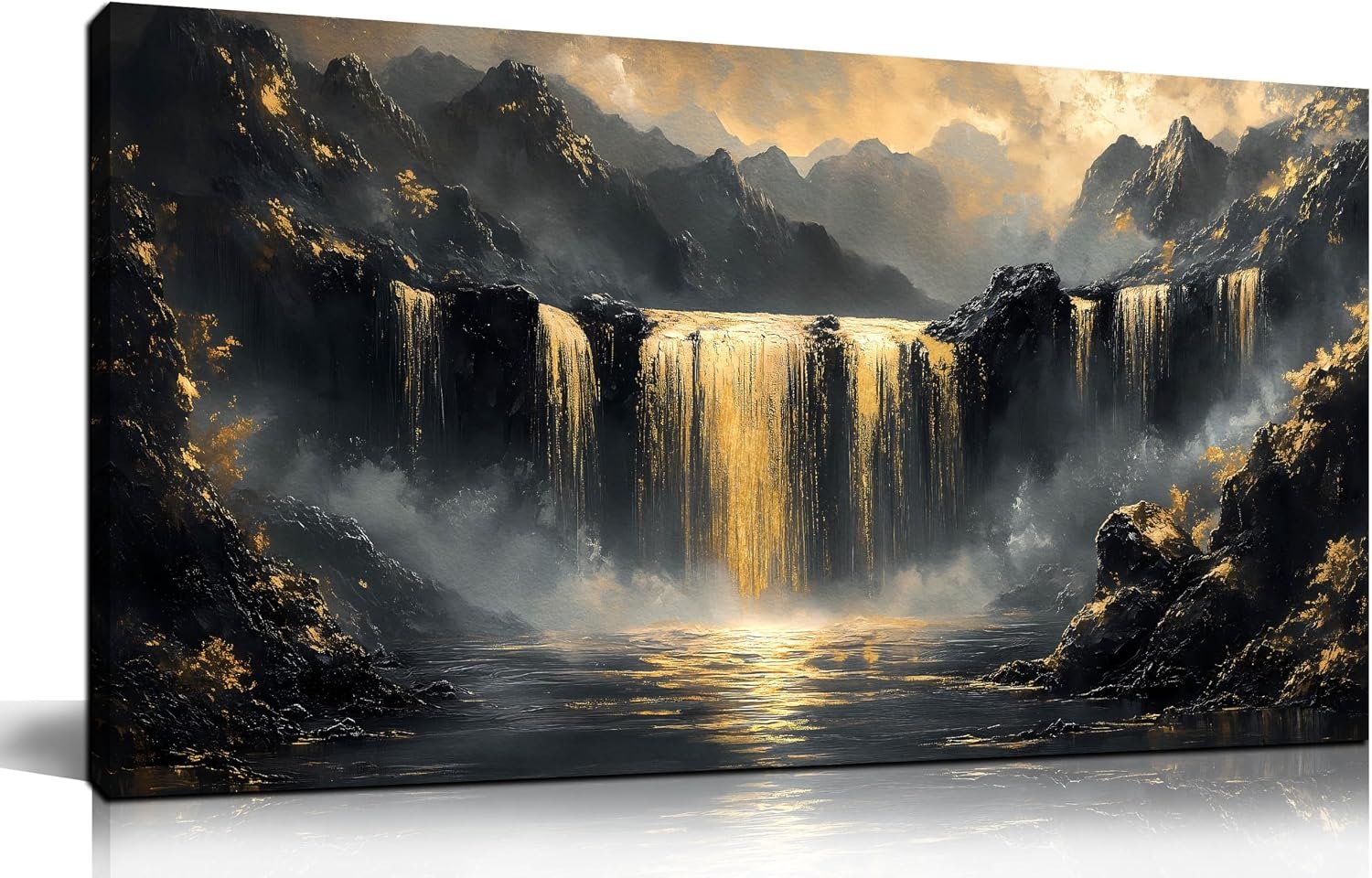 HUBOSKN Waterfall Canvas Wall Art for Living Room – Mountain Art Wall Decor for Office – Modern Wall Art for Bedroom Size 20″ x 40″