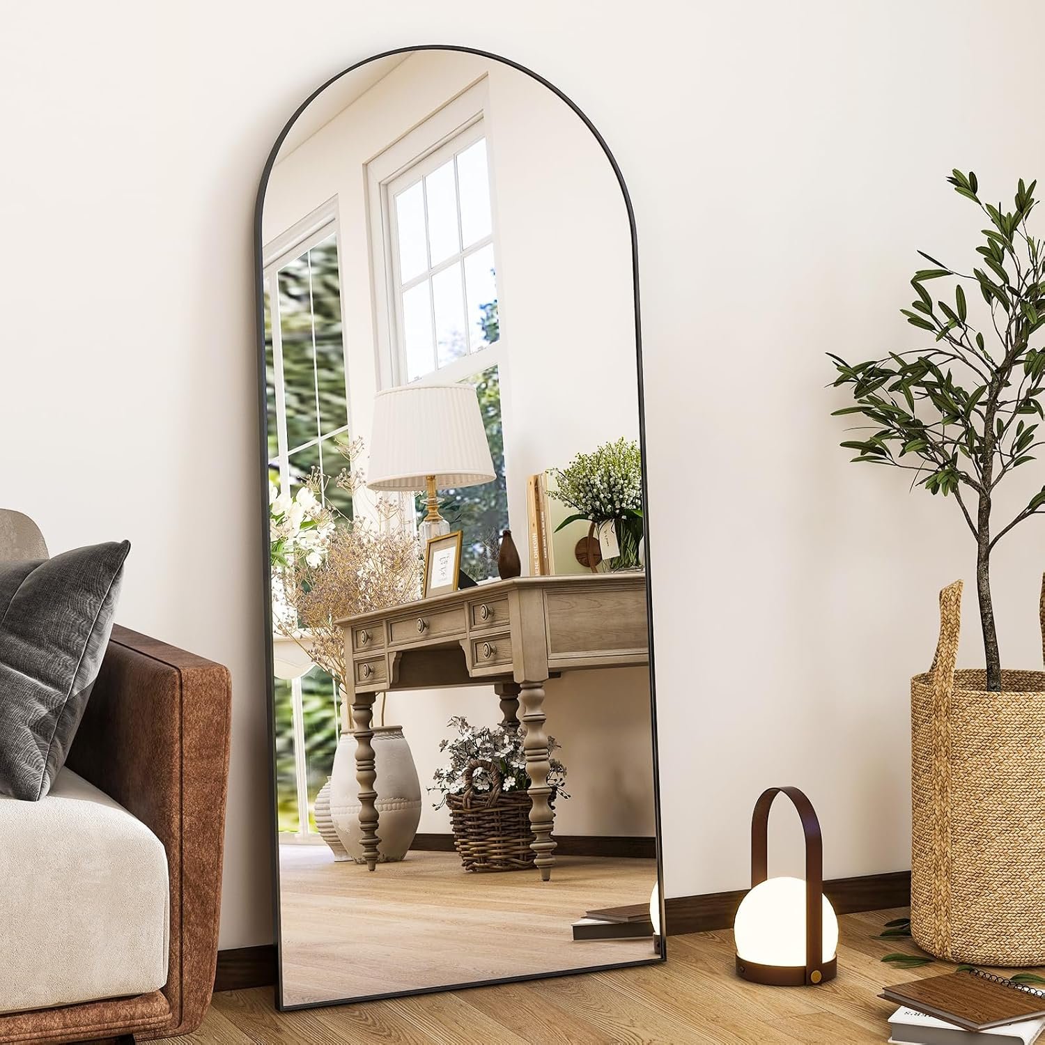 HARRITPURE 56″x21″Full Length Mirror Arch Floor Mirrors with Aluminum Alloy Frame Free-Standing Wall Mounted or Leaning Large Bedroom Dressing Mirror Modern & Contemporary Decor for Home,Black