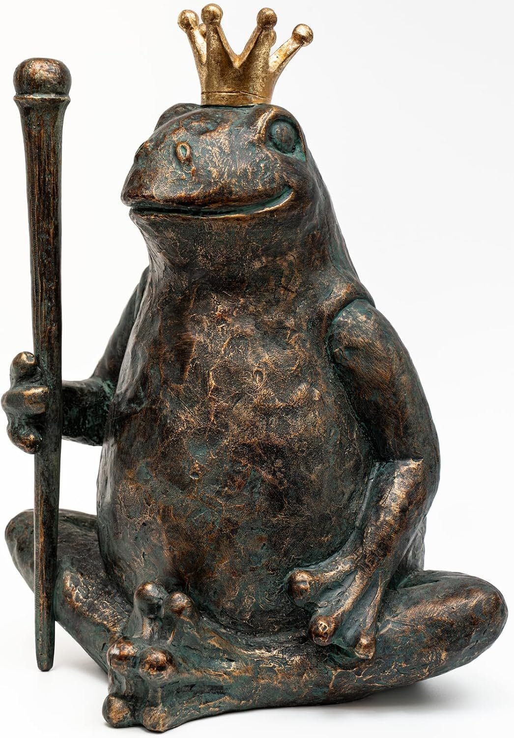 Frog Garden Statue, Yard Decorations Outdoor Decor, Weather-Resistant Animal Figurines & Sculptures, Seated Prince Frog with Scepter for Patio & Lawn, 11.5″ H×9.8″ L