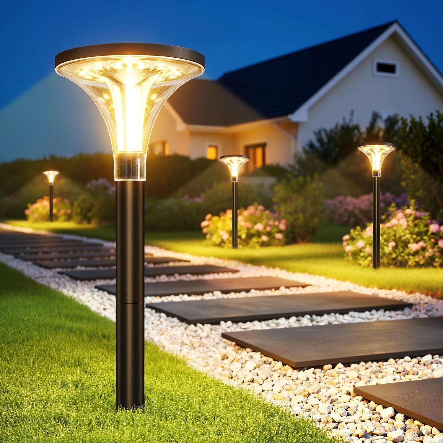29″ Tall Solar Pathway Lights Outdoor, 4 Pack 200LM Ultra Bright Garden Lights Solar Powered, Waterproof, Auto ON/Off, 16H Outdoor Lighting for Yard Walkway Driveway Decor