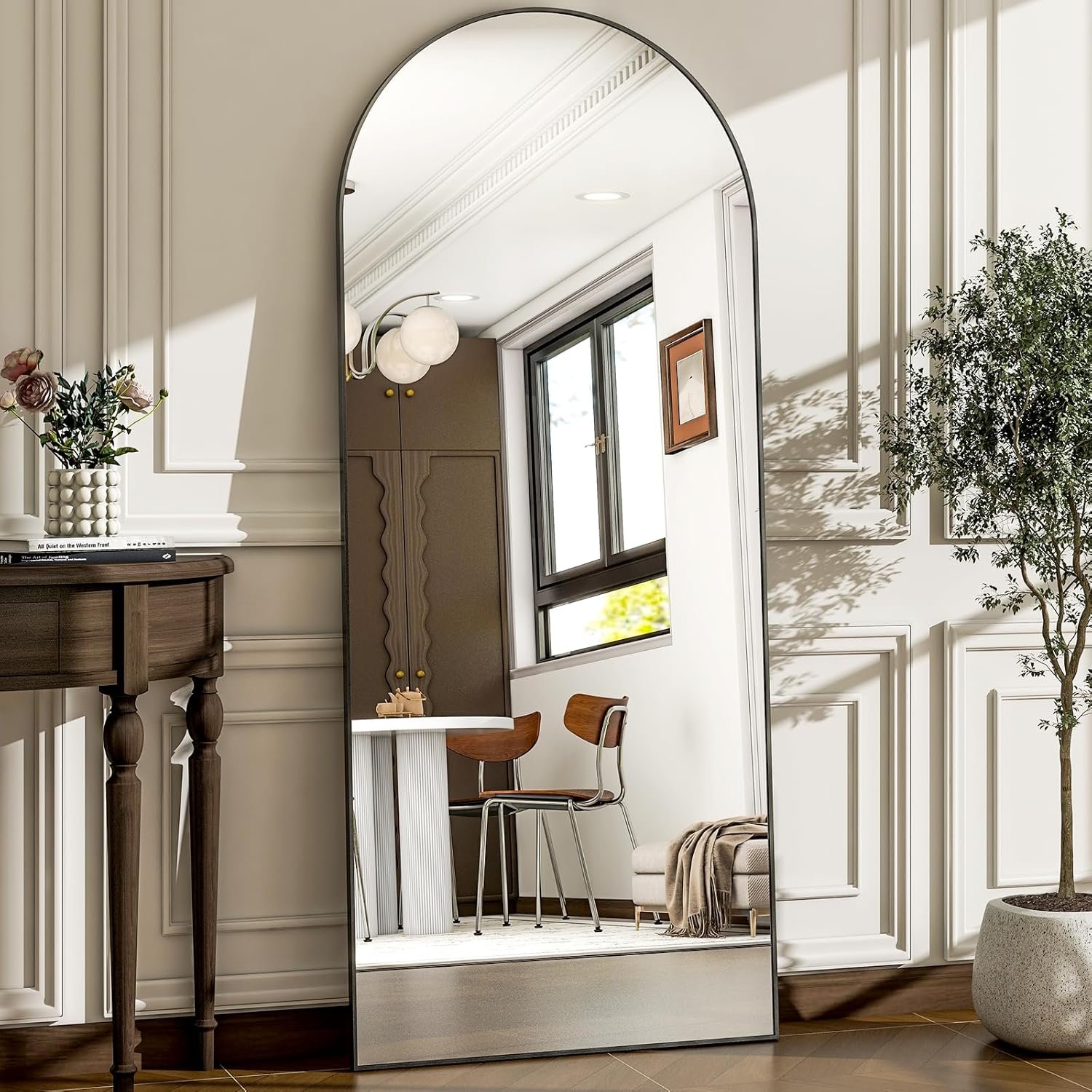 57″ x 20″ Arched Full Length Mirror – Wall Mounted/Floor Mirror Aluminum Alloy Frame Full Body Mirrors for Bathroom Living Room Bedroom and Entryway,Black