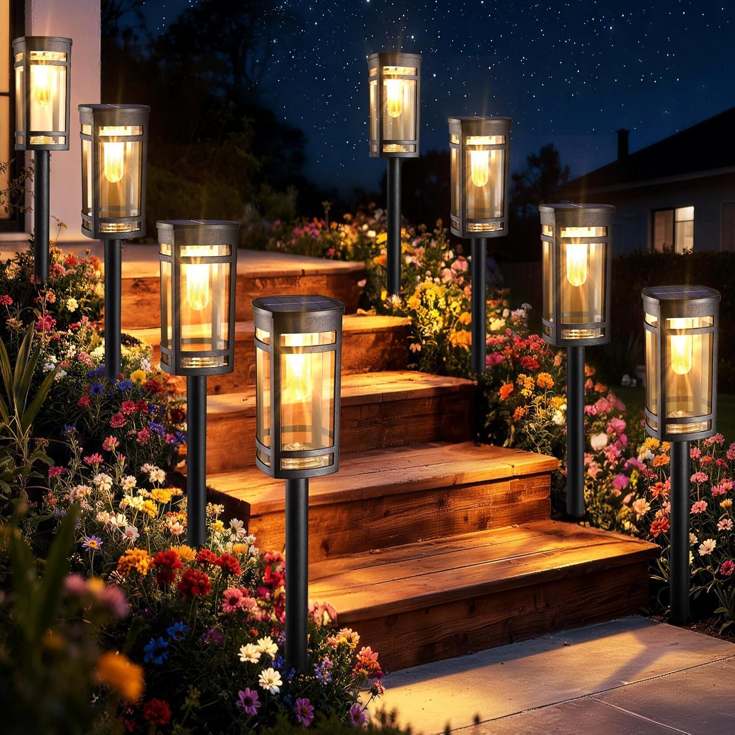 iBaycon 8 Pack LED Solar Pathway Lights Outdoor Waterproof, Warm White | Solar Powered Garden Lights Outdoor Decorations for Yard Path Landscape Lawn Stairway Walkway