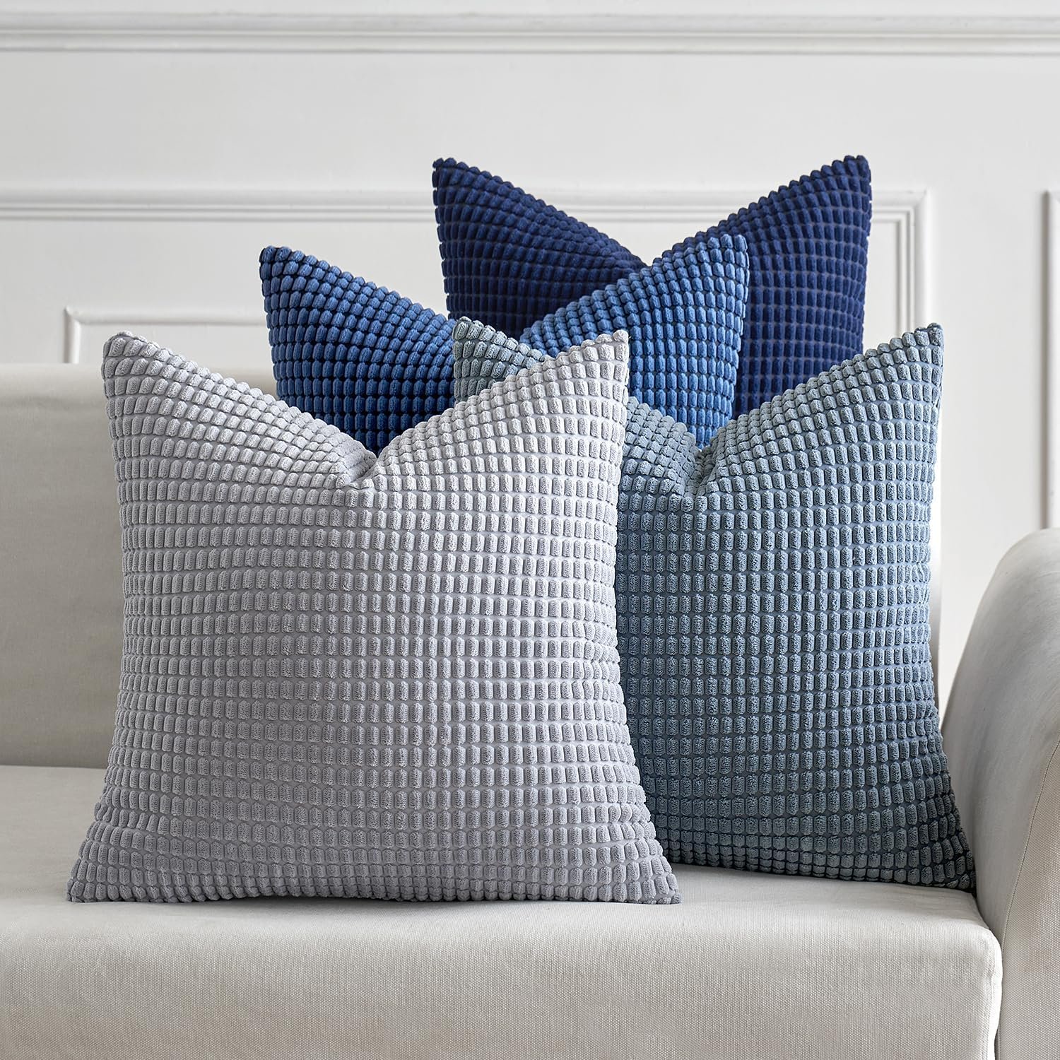MIULEE Farmhouse Decorative Pillow Covers 18×18 Inch Set of 4 Coastal Blue | Boho Western Farmhouse Home Decor Couch Throw Pillows Summer Coastal Corduroy Pillowcases Industrial for Sofa Living Room Bed
