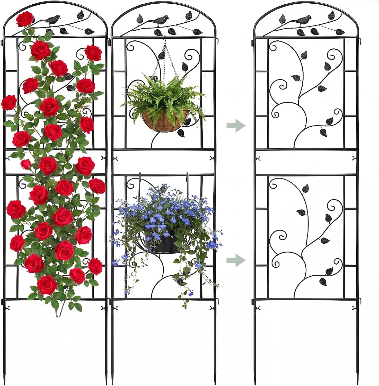Garden Trellis for Climbing Plants, 2 Pack 71×20 in Metal Lattice Panel with Black Coating, Tall Climbing Support for Rose Vines Clematis Flowers Vegetables Fruits – Plant Trellis Outdoor