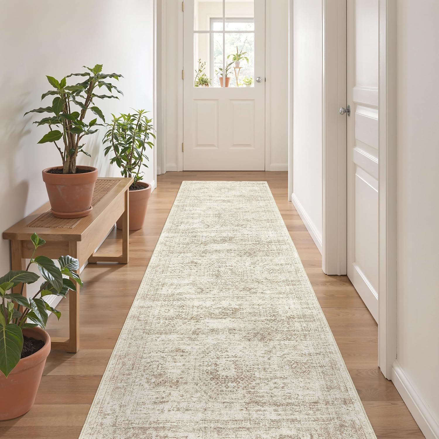 Rug Runners for Hallways Non Slip – 2×8 Runner Rug for Bedroom, Washable Runner with Rubber Backing, Soft Low-Pile Carpet for Kitchen, Laundry, Bathroom (2’x8′, Beige/Ivory)