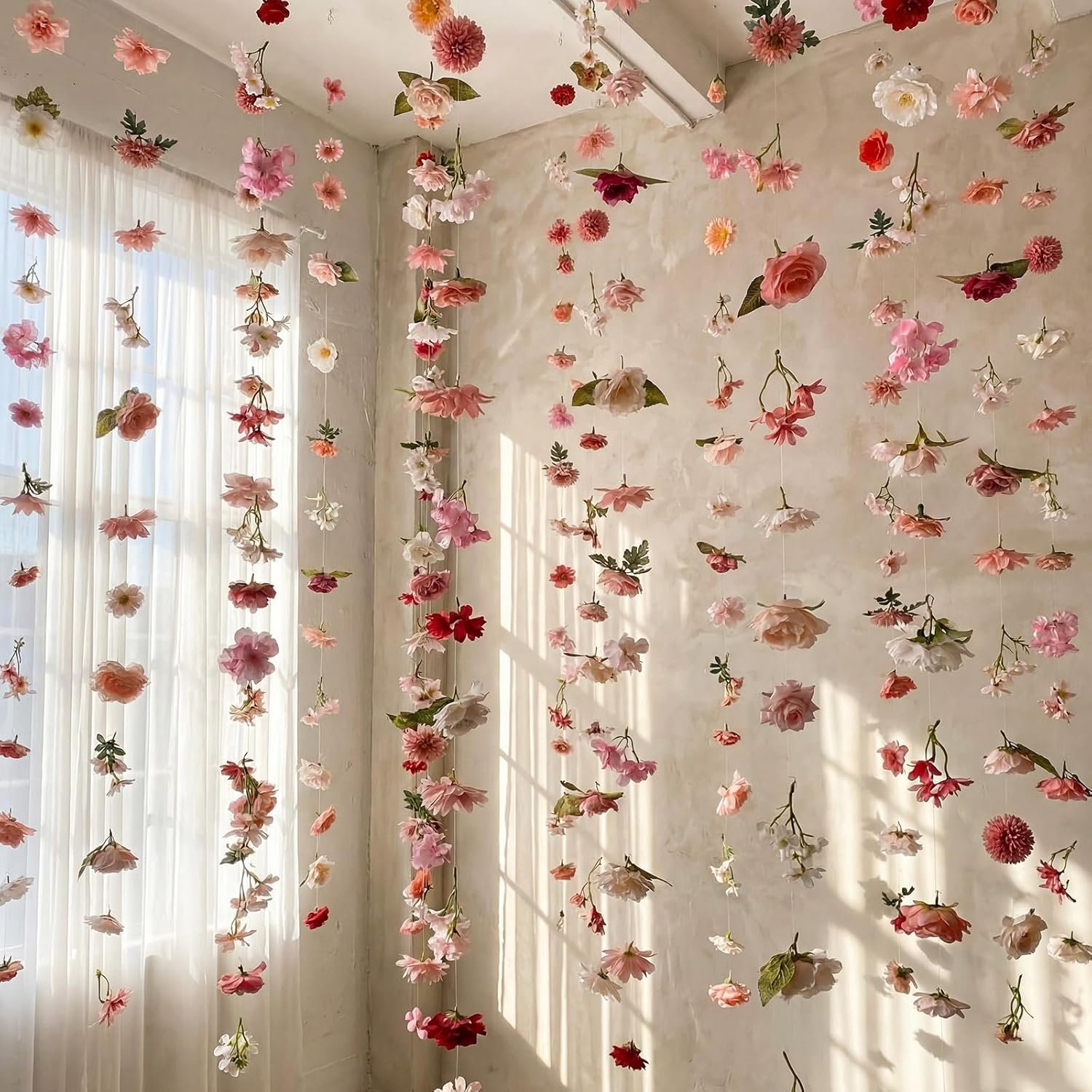 Suncalla 6 Pcs 35.46 ft Floating Flower Garlands Backdrop Garden Party Decoration Artificial Wildflower Vines Boho Fake Flower Vines Faux Silk for Wedding Bridal Birthday Wall Arch(Classic,Pink)