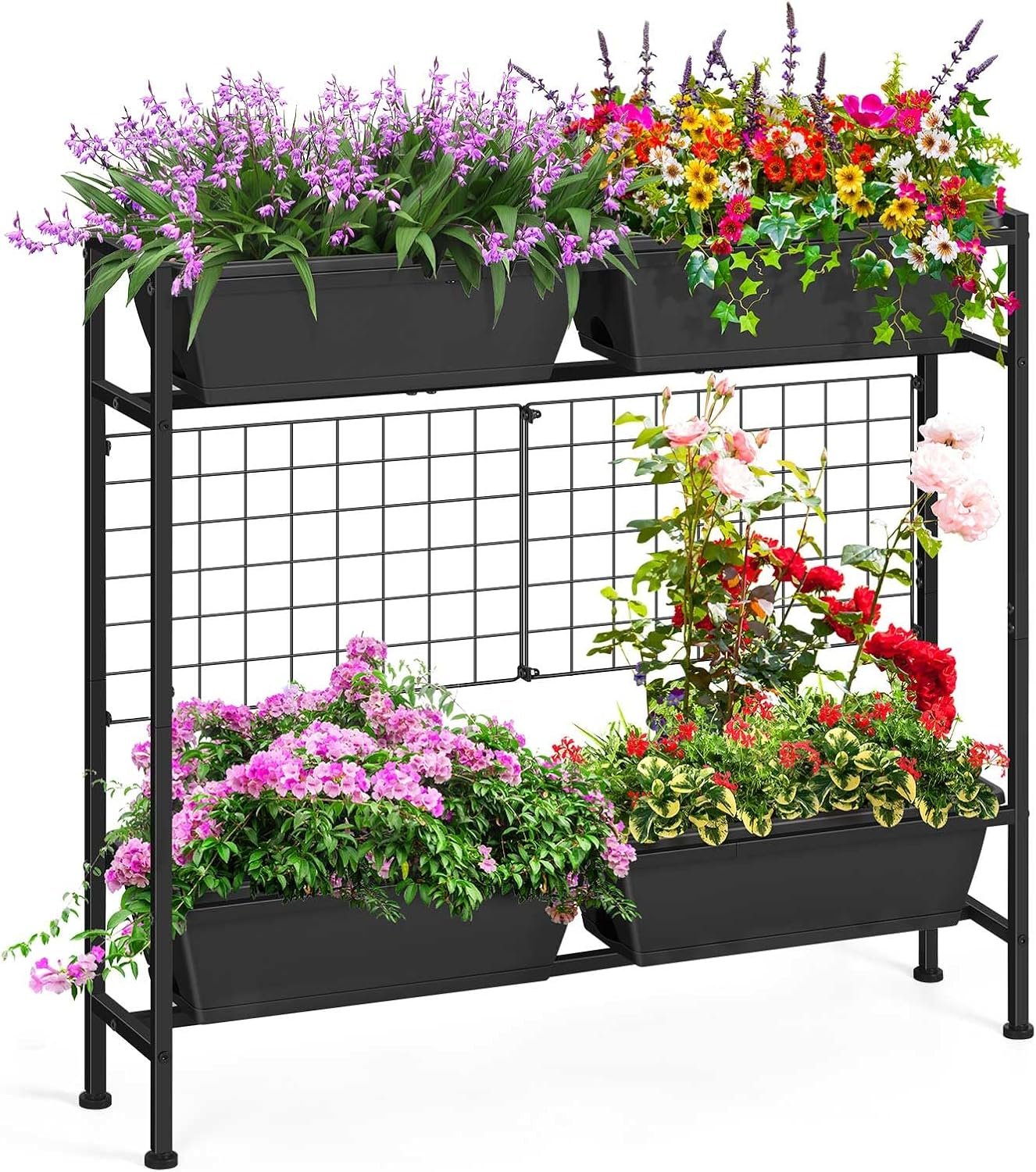 OYEAL Raised Garden Beds Outdoor with Legs 32″ Tall Herb Garden Planters Box Raised Flower Beds for Gardening, Vertical Privacy Planter with Trellis for Patio, Porch, Backyard, Balcony, Grey