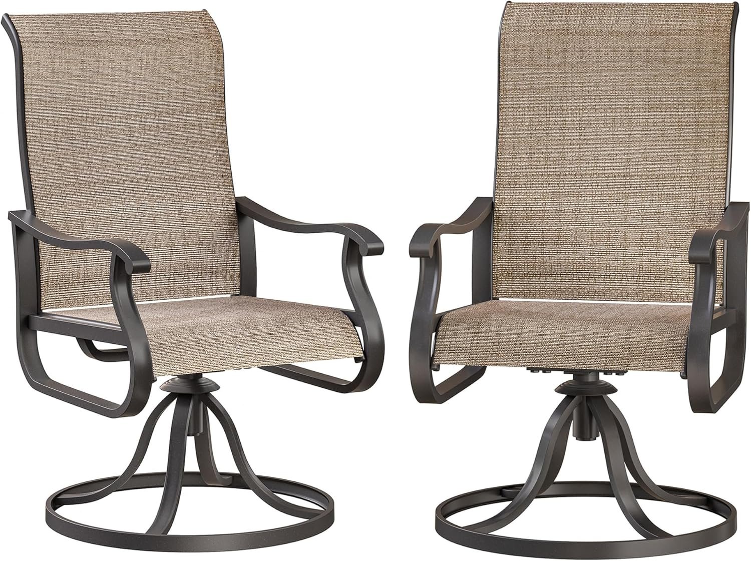 Patio Swivel Chairs Set of 2, Outdoor Dining Chairs with High Back, All-Weather Swivel Rocker Chair for Lawn, Porch or Garden (Brown)