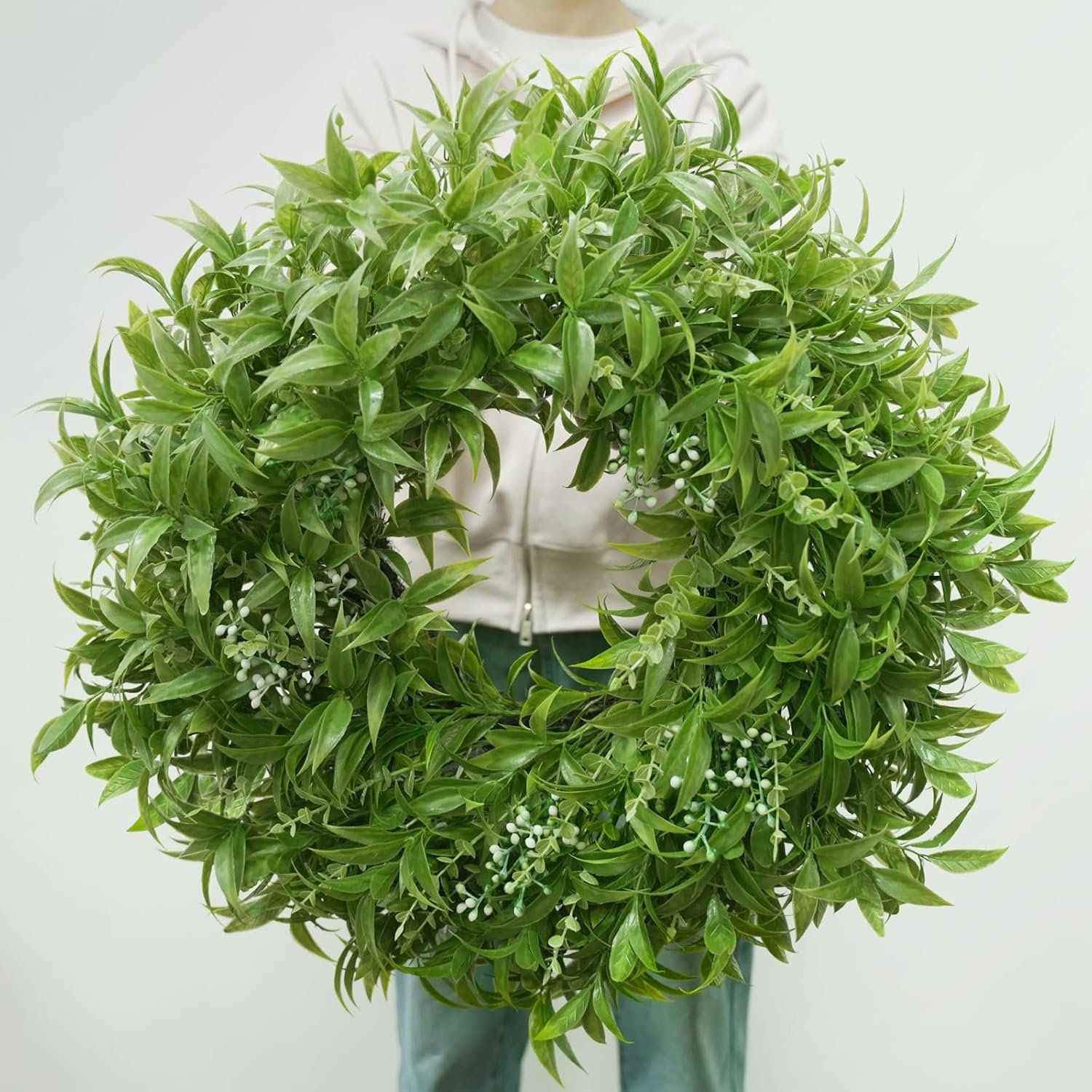 26 Inch Large Boxwoods Wreaths for Front Door Artificial Green Eucalyptus Leaves Greenery Indoor Outdoor Wreath Home Decor Porch Window Wall Farmhouse Door Decorations Spring Summer All Season