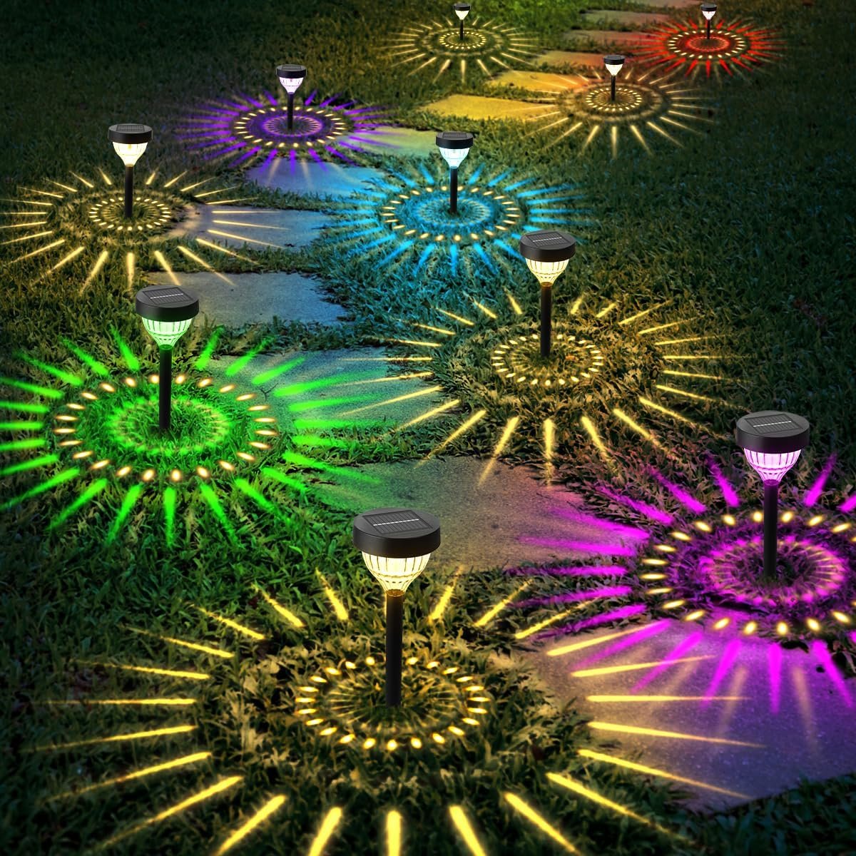 Vangue Solar Lights Outdoor Garden, 2025 New Dynamic Running Light, IP65 Waterproof Dual-Mode Solar Powered Outdoor Lights for Pathway Lawn Patio Yard Landscape Driveway (4)