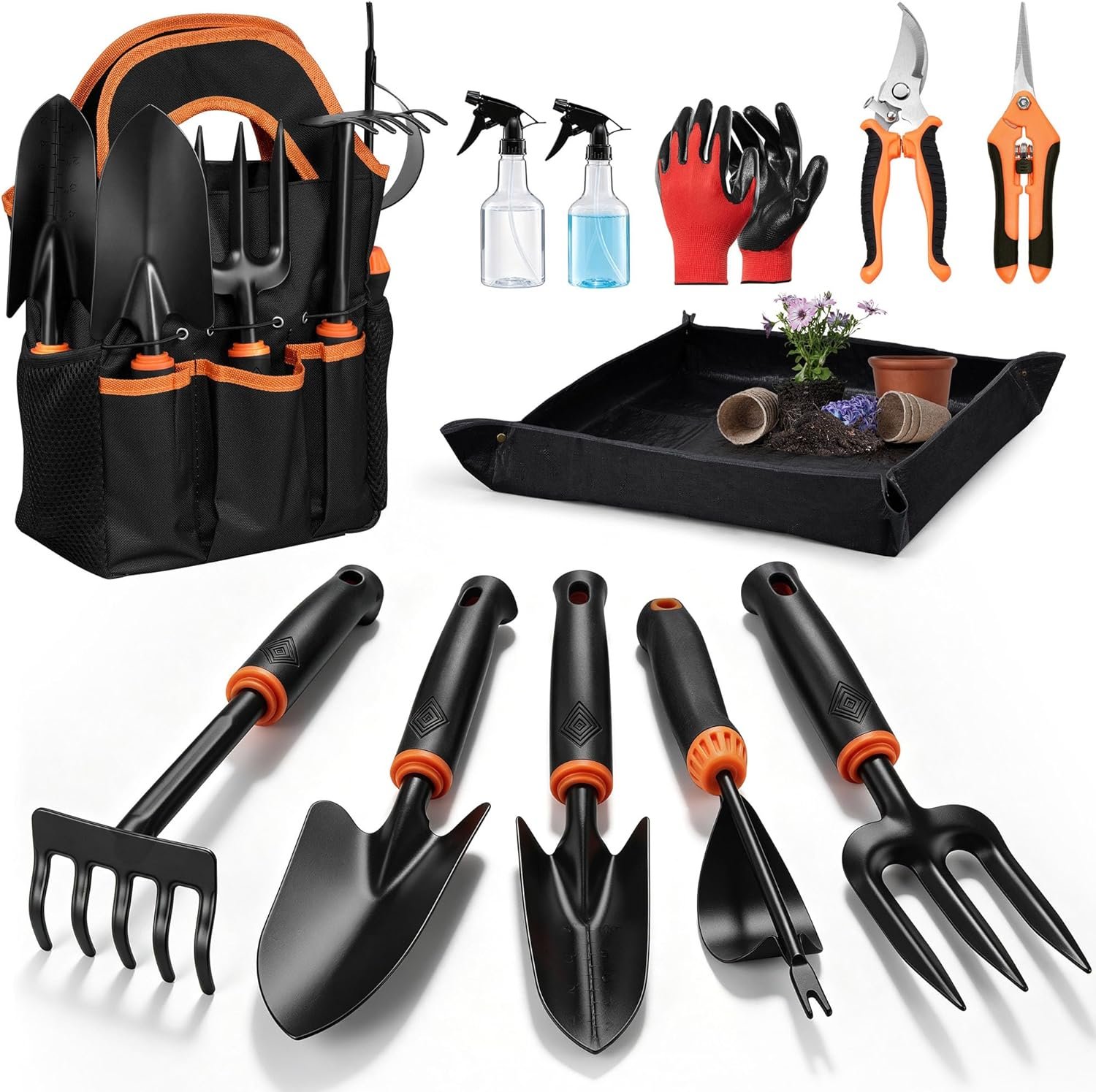 Joyfair Gardening Tools, 12 Pcs Garden Tool Set for Planting & Weeding | 1.4MM Thick Premium Steel, Less Prone to Deformation, Ergonomic Contoured Grip, Suitable for Indoor and Outdoor Planting