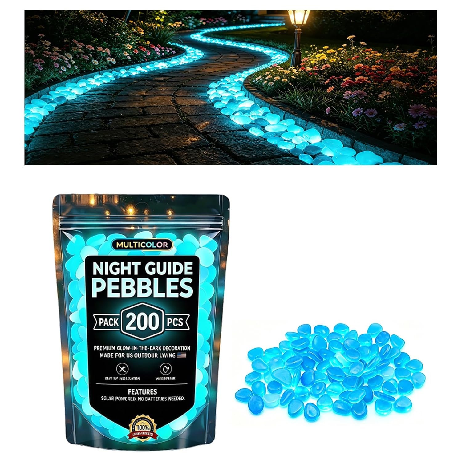 2026 Colorful Luminous Garden Stones,Glow in The Dark Garden Pebbles,Rainbow Glow-in-the-Dark Stepping Stones,Stones Rocks for Yard and Walkways Decor (Blue)