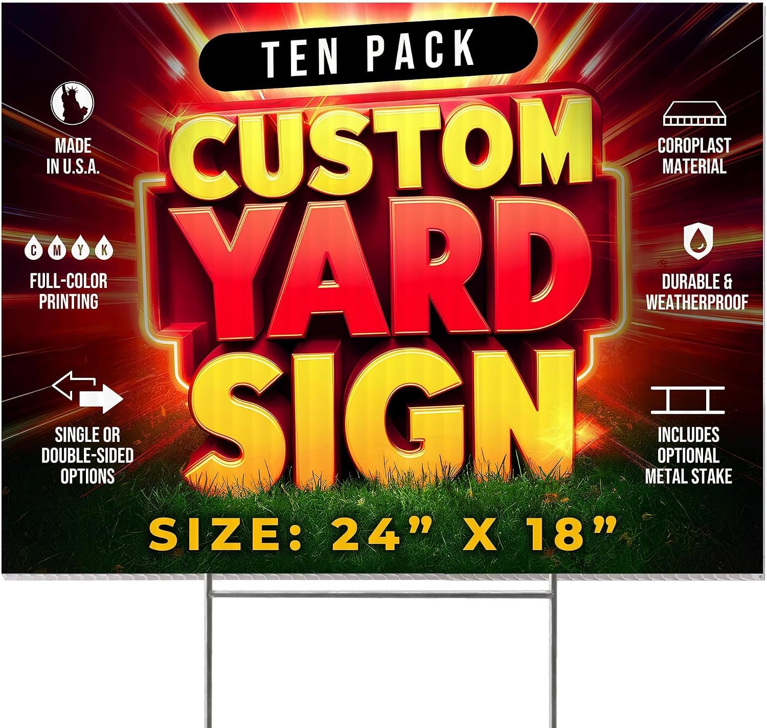 10 Pack 24″x18″ Custom Yard Signs with Stakes, Personalized Yard Signs for Outdoors, Customized Full Color Print Corrugated Signs for Business