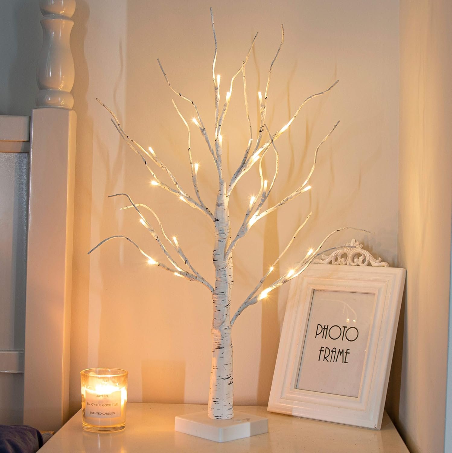 PEIDUO Artificial Tree for Christmas Decorations, 2FT Birch Tree with LED Lights, Warm White Fairy Lights Spirit Tree Lamp for Home Indoor Tabletop Centerpiece, Battery Powered, Timer