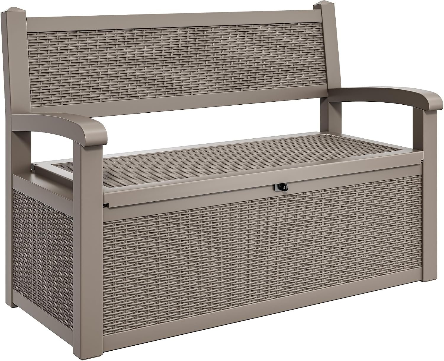 YITAHOME 80 Gallon Storage Bench Deck Box, Lockable Patio Bench, Waterproof Outdoor Pool Deck Storage for Patio Cushions, Garden Tools and Pool Supplies, Light Brown