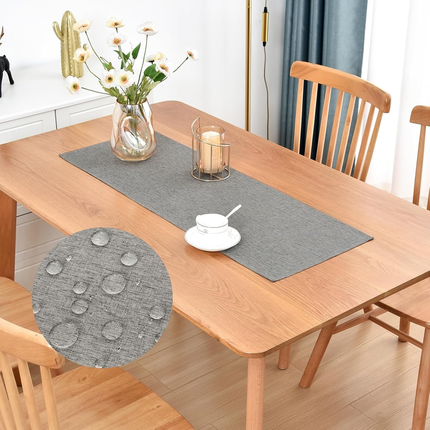 Farmhouse Rustic Table Runner Grey Faux Linen Table Runners Water Resistant Short Table Runner 36 inches for Living Room Dresser Bedroom Kitchen Dining Party 13×36 Inch