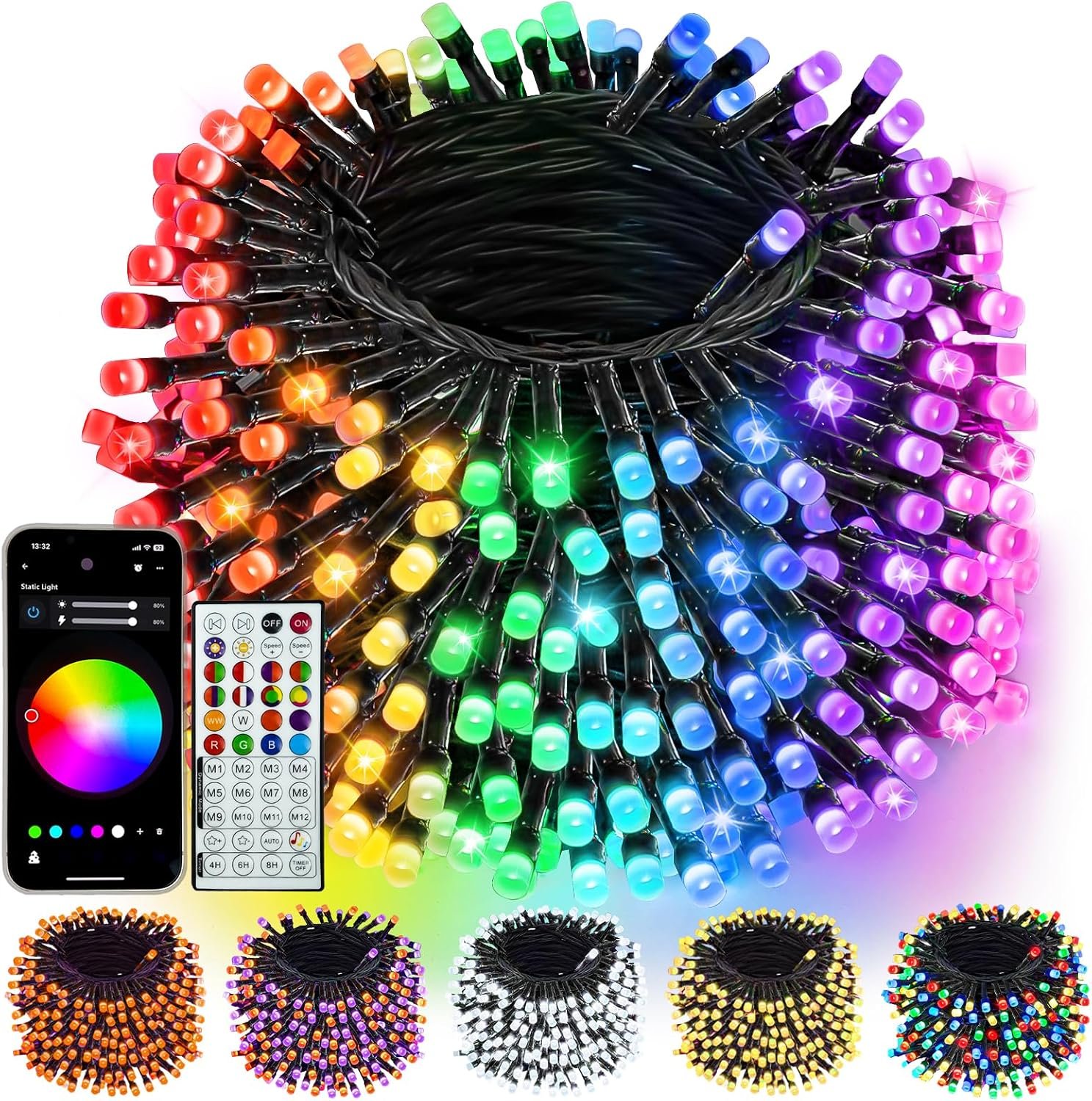 240LED Smart Color Changing Christmas Lights App Controlled, 95FT Waterproof RGB Twinkle String Light Music Sync Multiple Modes, Halloween Lights with Remote & Timer Indoor Outdoor Xmas Decorations