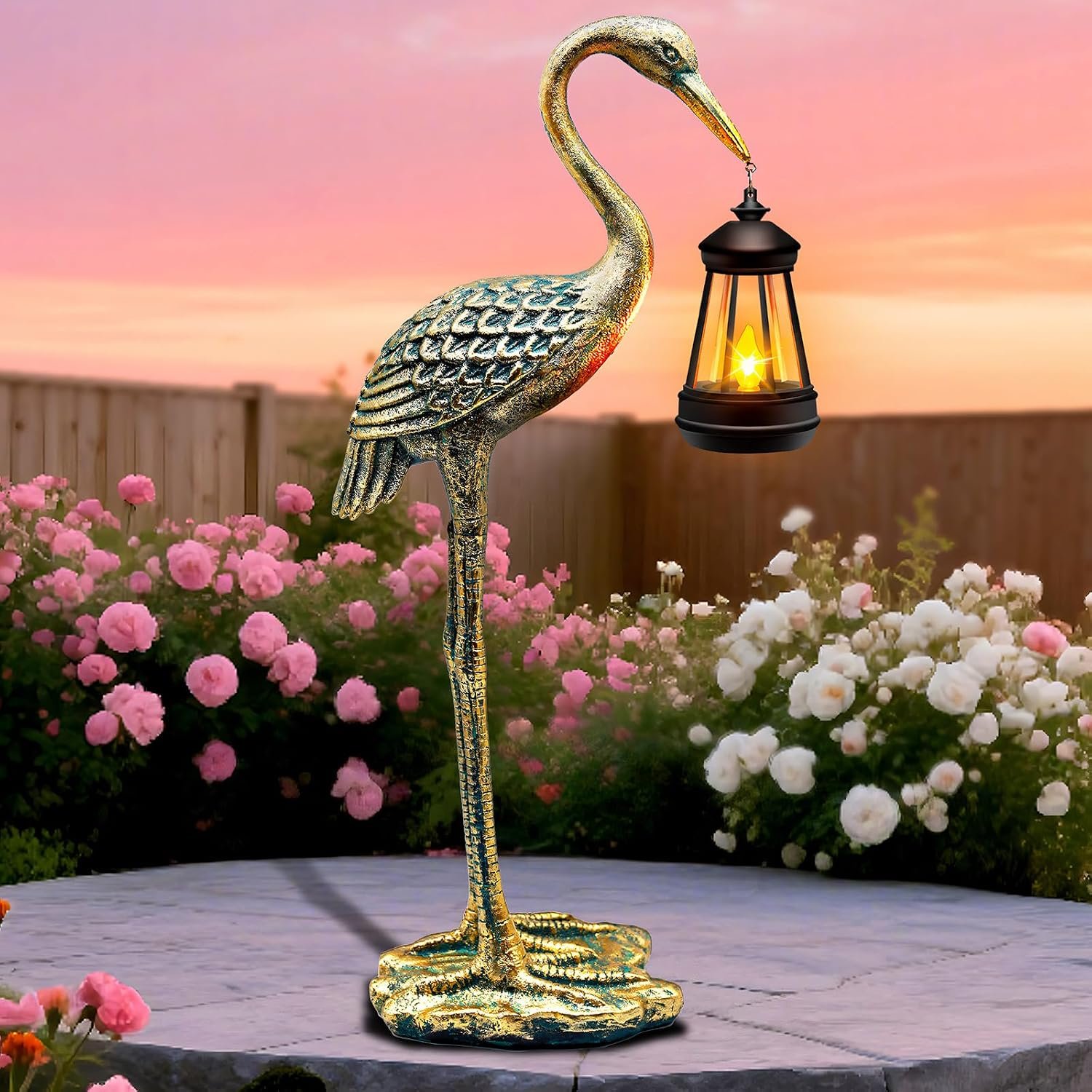 Solar Garden Statue Crane Figurine, Outdoor Hanging Solar Lanterns, 17.7 Inch Blue Heron Sculpture Statue for Patio Yard Porch, Garden Decor for Outside Birthday Gifts for Mom, Women Mother’s Day
