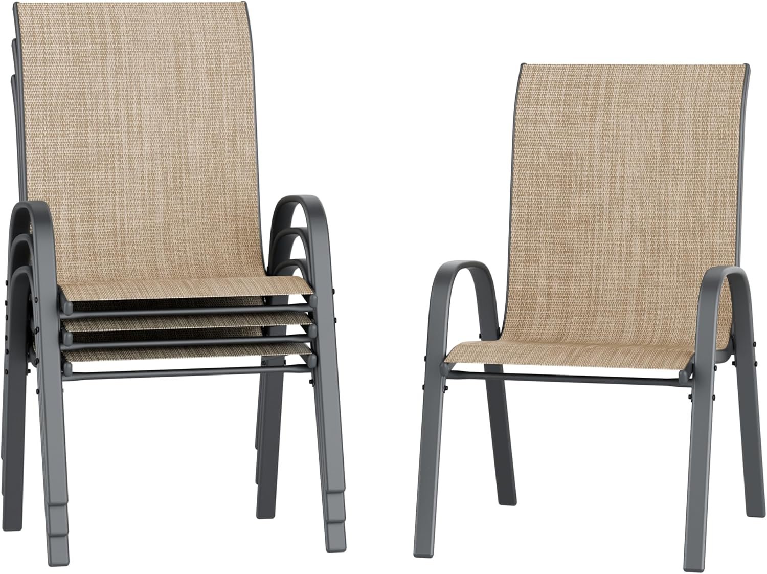 Amopatio Patio Chairs Set of 4, Outdoor Stackable Dining Chairs for All Weather, Breathable Garden Outdoor Furniture for Backyard Deck, Brown