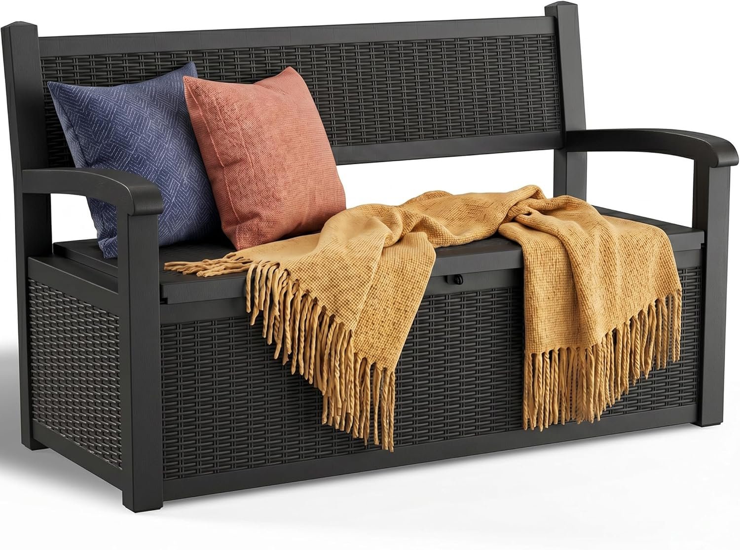 Deck Box Storage Bench Outdoor,100 Gallon Waterproof & UV Resistant Lockable Patio Furniture Seating.Indoor/Outdoor Shoe Storage Cabinet for Garden Cushions,Tools,Patio,Pool Supplies(Black)