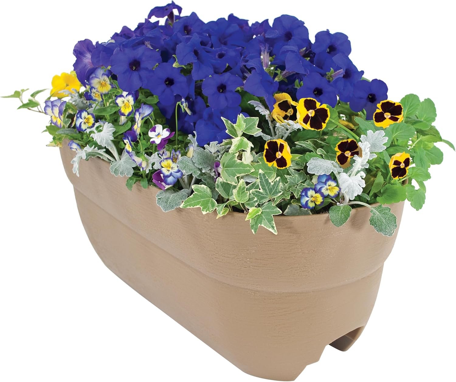 EMSCO Group Bloomers Railing Planter with Drainage Holes – 24″ Weatherproof Resin Planter – Sand