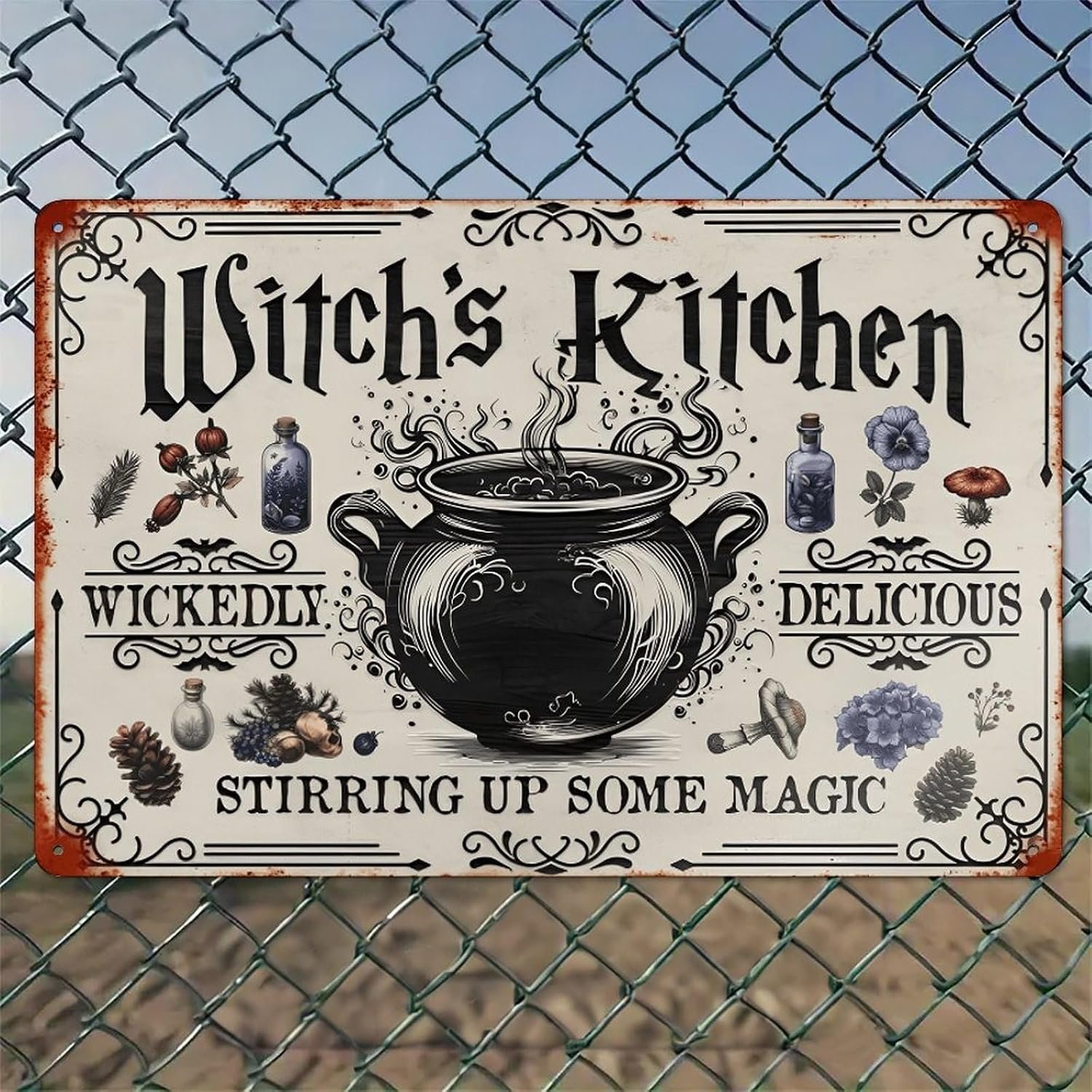 Halloween Decorations Witches Kitchen Magic Potion Rustic Aluminum Wall Art & Metal Tin Sign – 8x12in Vintage Indoor Outdoor Decor for Home, Office, Cafe, Yard & Garden，Farm