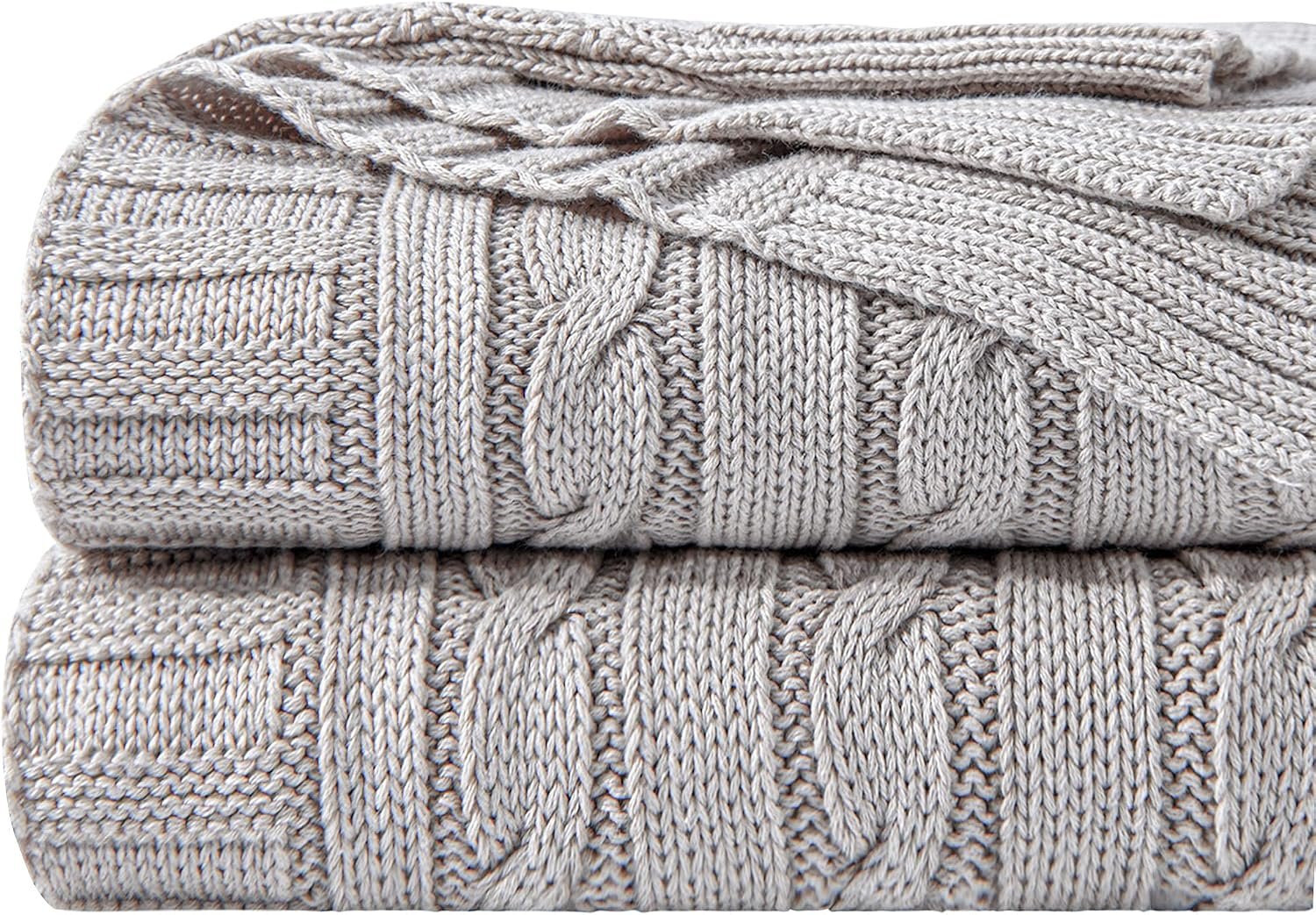 NTBAY 100% Pure Cotton Cable Knit Throw Blanket, Super Soft Warm 51×67 Knitted Throw Blanket for Couch, Sofa, Chair, Bed – Extra Cozy, Machine Washable, Comfortable Home Decor, Silver Grey