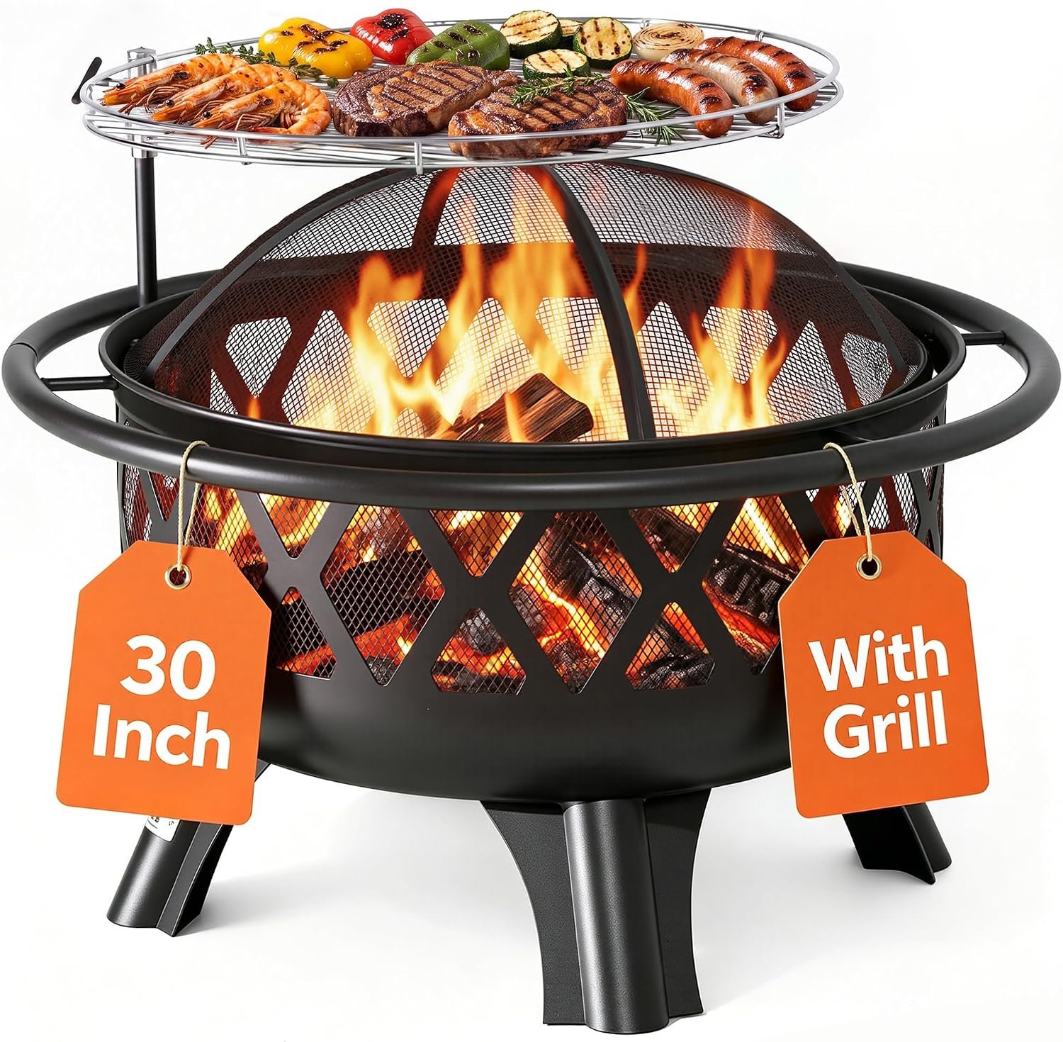 BALI OUTDOORS Outdoor Fire Pit for Wood, Portable Fire Pits for Outside Wood Burning, Patio Firepits for Outside with Grill, Spark Screens
