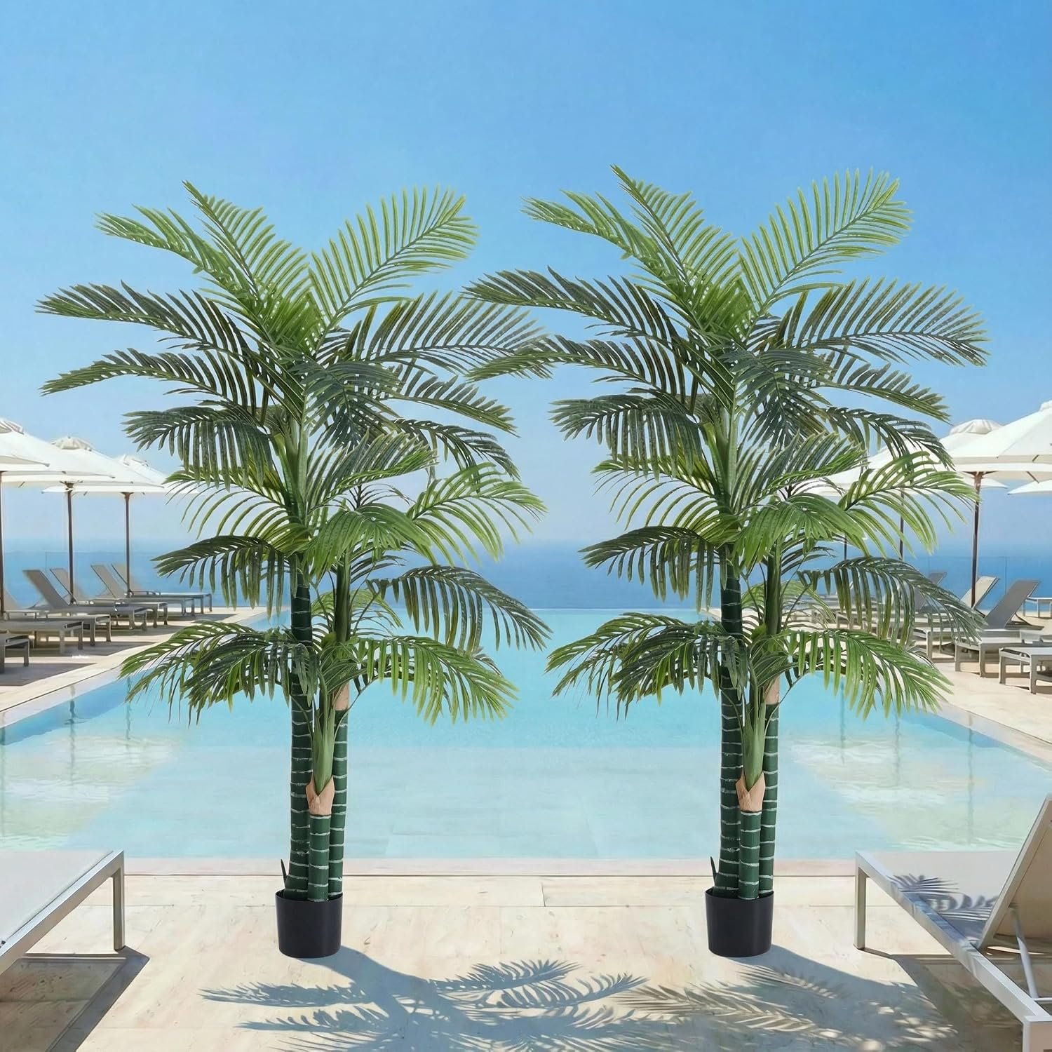 6FT Artificial Golden Cane Palm Tree, UV Resistant Indoor/Outdoor Fake Plant with Heavy Cement Pot – Realistic Tropical Decor, Set of 2