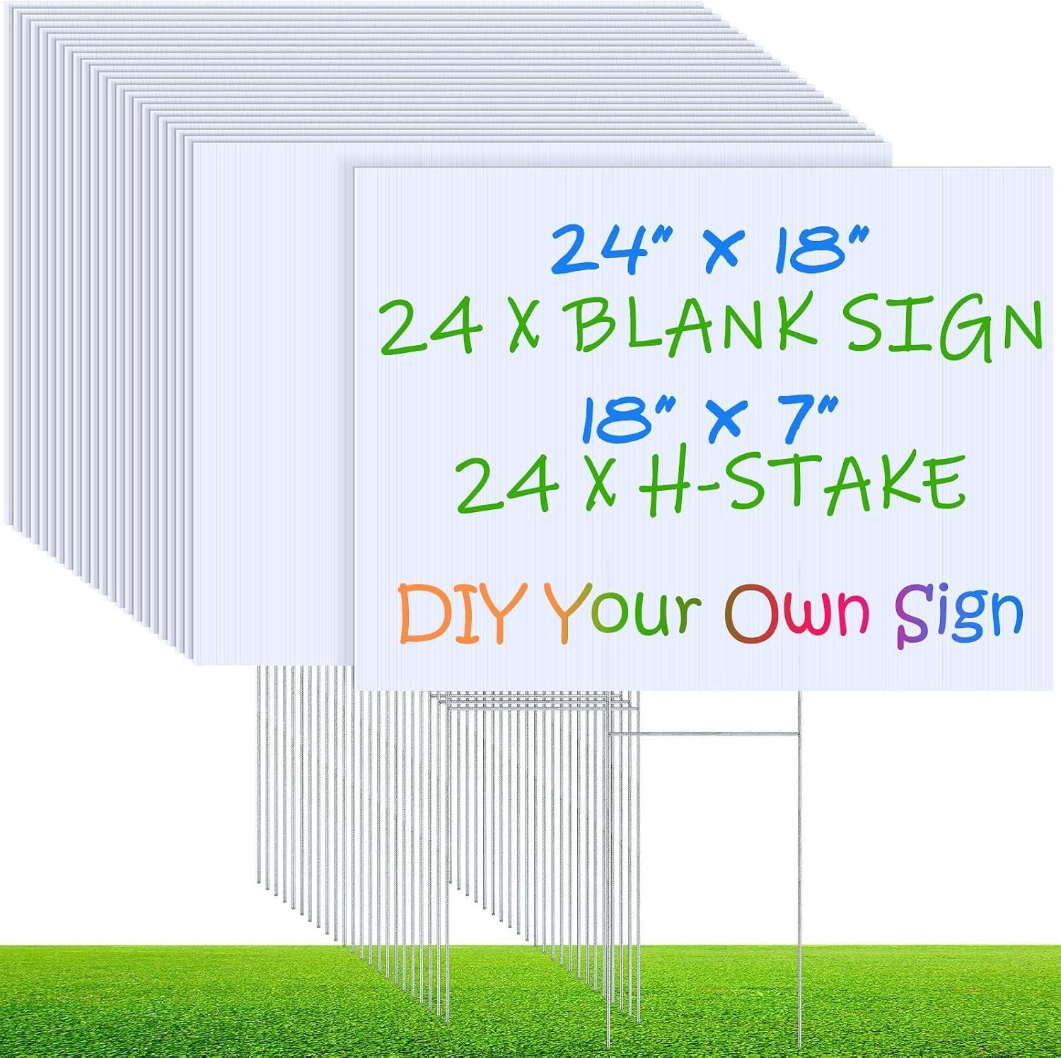 Timgle 24 Set Blank Yard Sign and H Metal Stakes Large White Corrugated Plastic Signage 18 x 24 Inch Visibility Garden Lawn Signs for Yard Sales Graduation Political Lawn Party Decoration and Estate