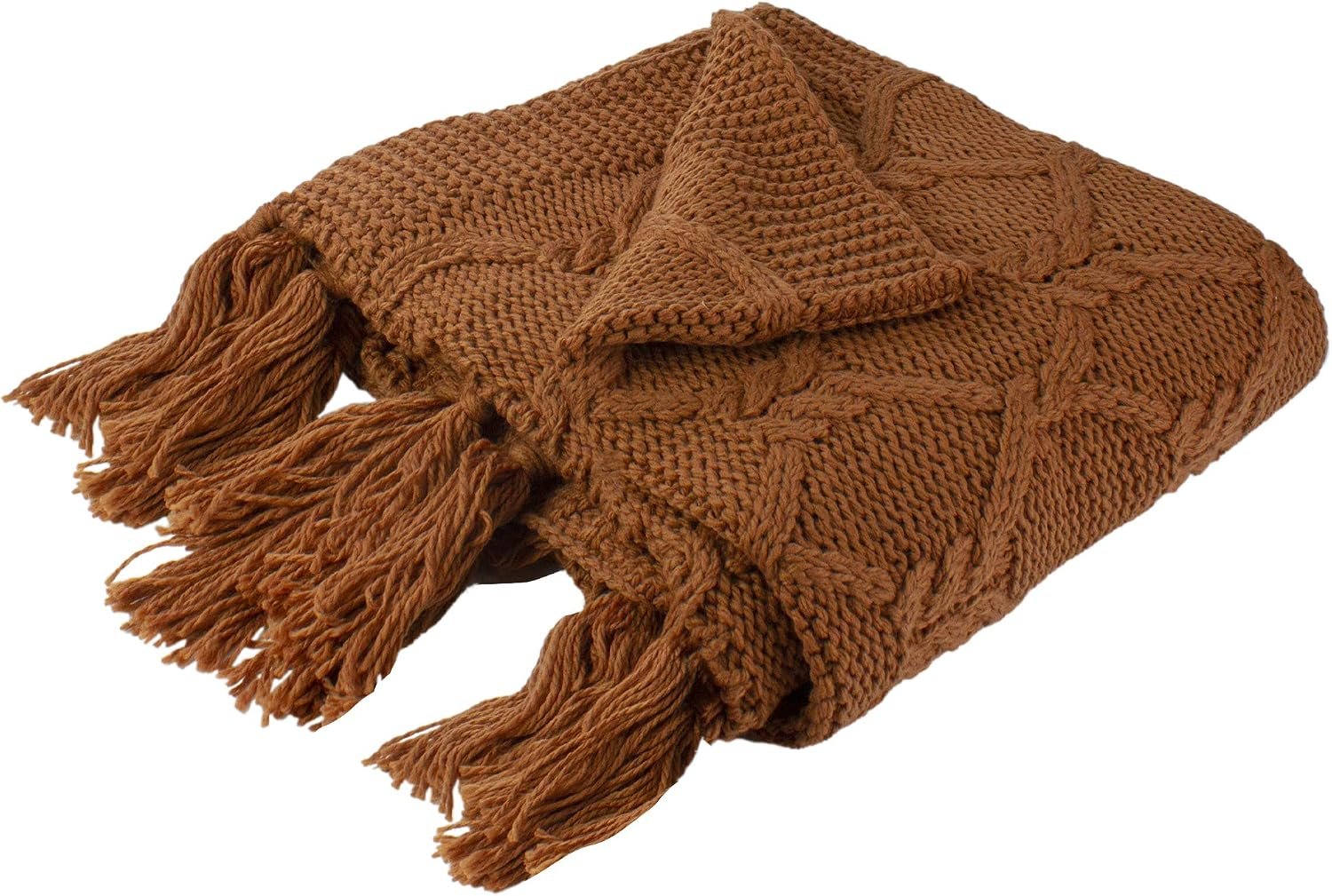 Northlight Golden Ochre Knit Throw Blanket with Tassels 50″ x 60″