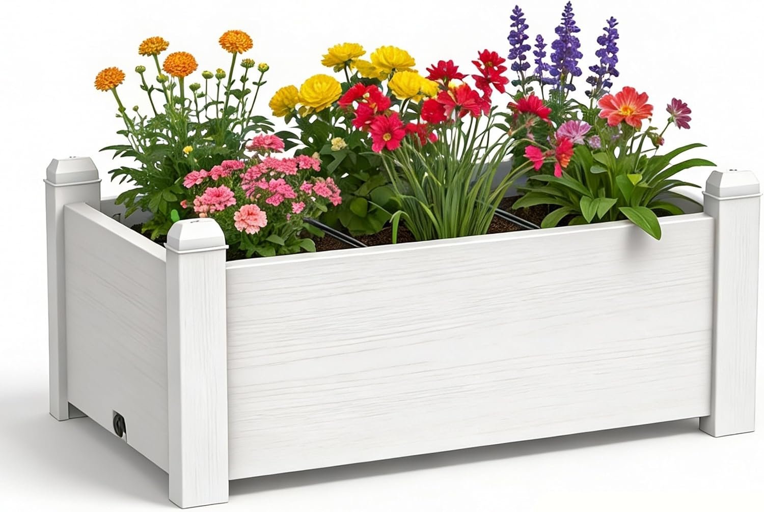 Elevated Raised Garden Bed, 14 Gallon Outdoor Large Resin Patio Planter Box Stand Divisible with Drain Plug, Water Monitor for Plants Vegetables Flowers Fruits (Ashen)