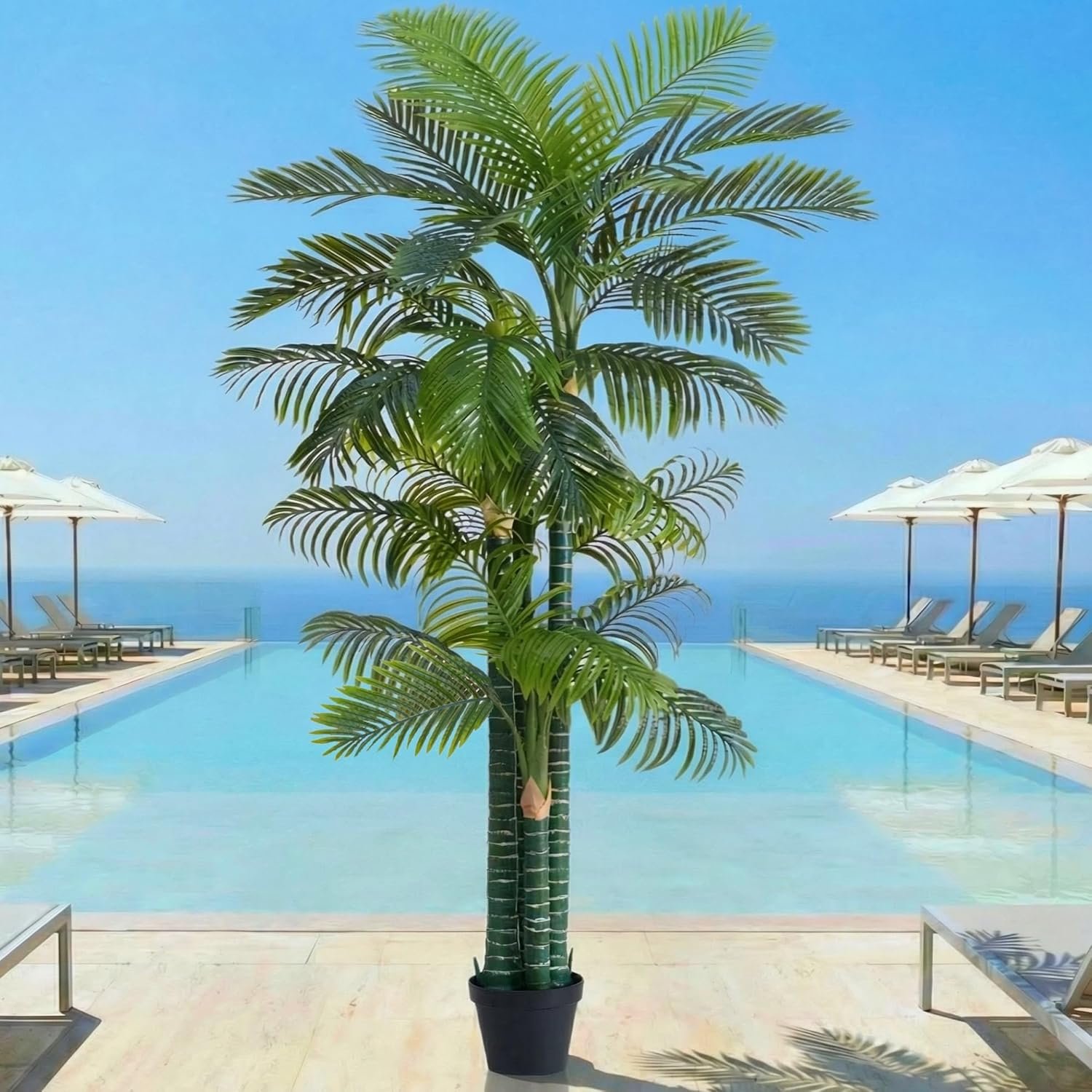 8.5FT Artificial Golden Cane Palm Tree, UV Resistant Indoor/Outdoor Fake Plant with Heavy Cement Pot – Realistic Tropical Decor for Patio, Living Room, Office