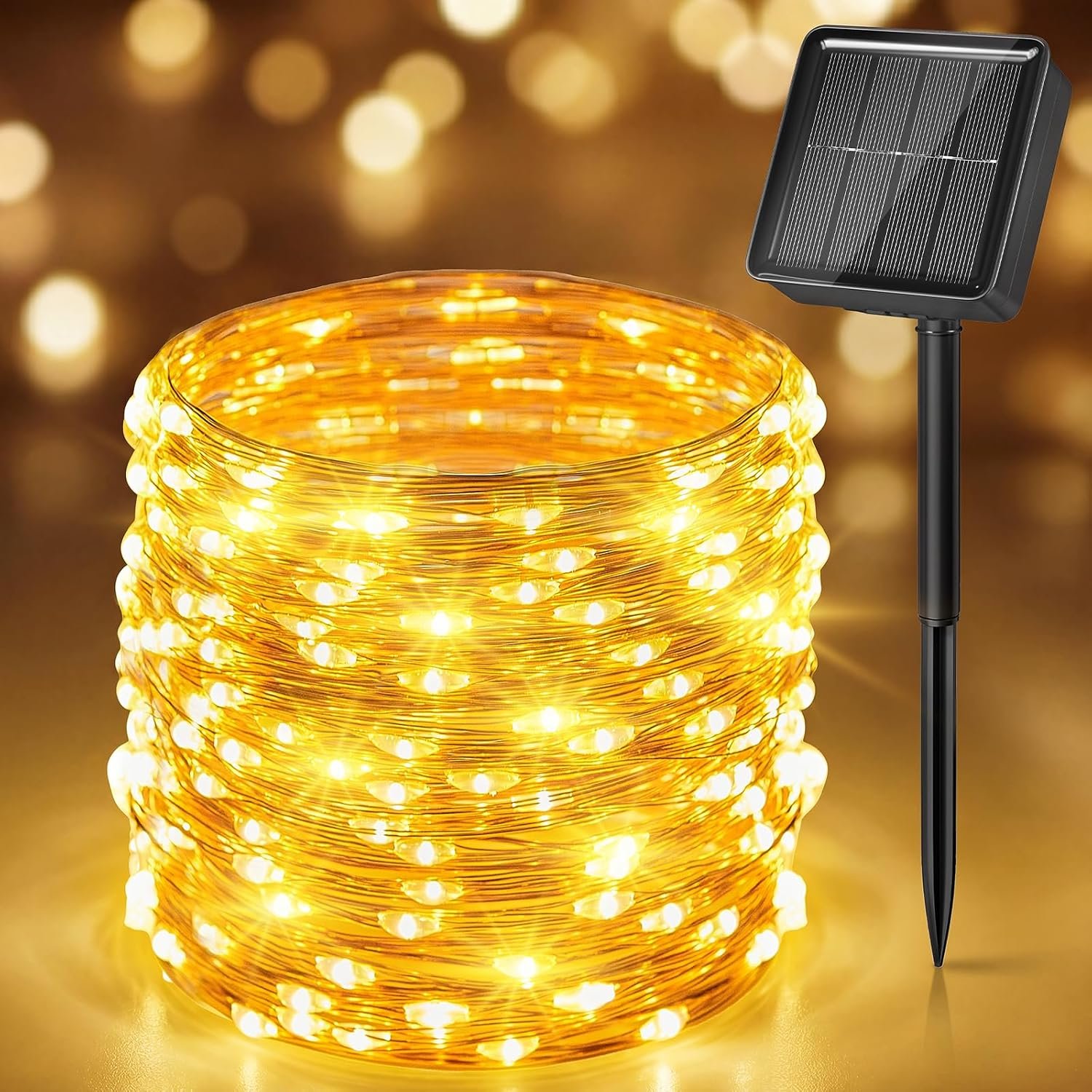 Minetom Solar Fairy Lights,33Ft 100 LED Solar String Lights Outdoor, IP65 Waterproof Patio Lights with 8 Modes for Tree Patio Christmas Party Wedding Decor (Warm White)
