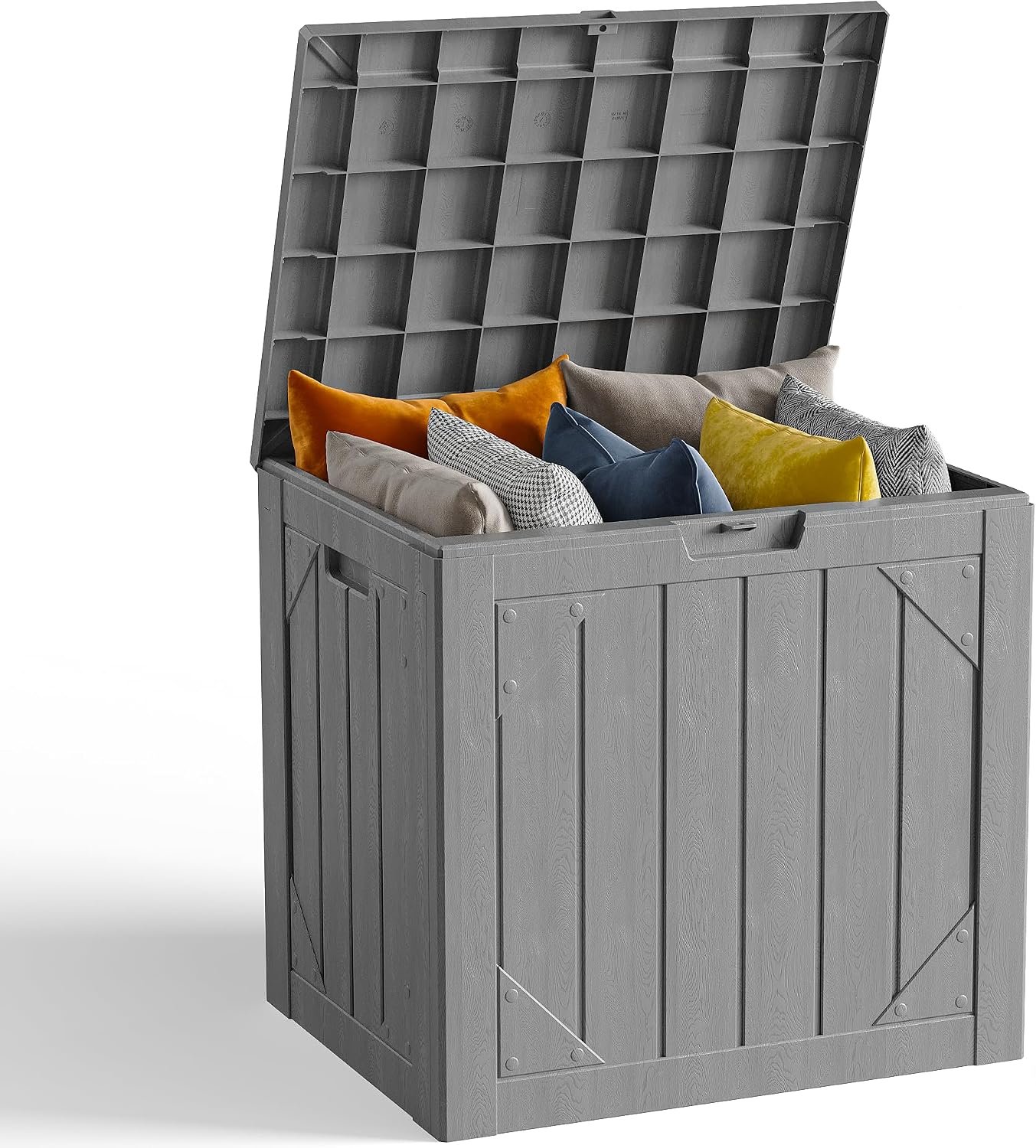 30 Gallon Outdoor Storage Box, Waterproof Resin Deck Box Organizer for Patio Cushion Storage, Lockable Outside Container for Garden Tools