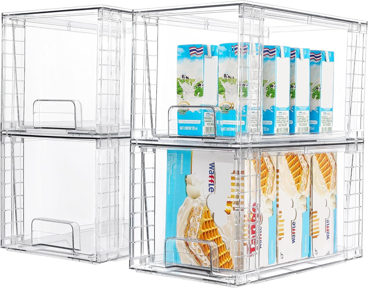 Vtopmart 4Pack Large Stackable Pantry Storage Drawers, Clear Organizer Bins with Handles, Acrylic Drawer Organizers for Kitchen, Pantry, Bathroom Undersink, Cabinet Organization and Storage