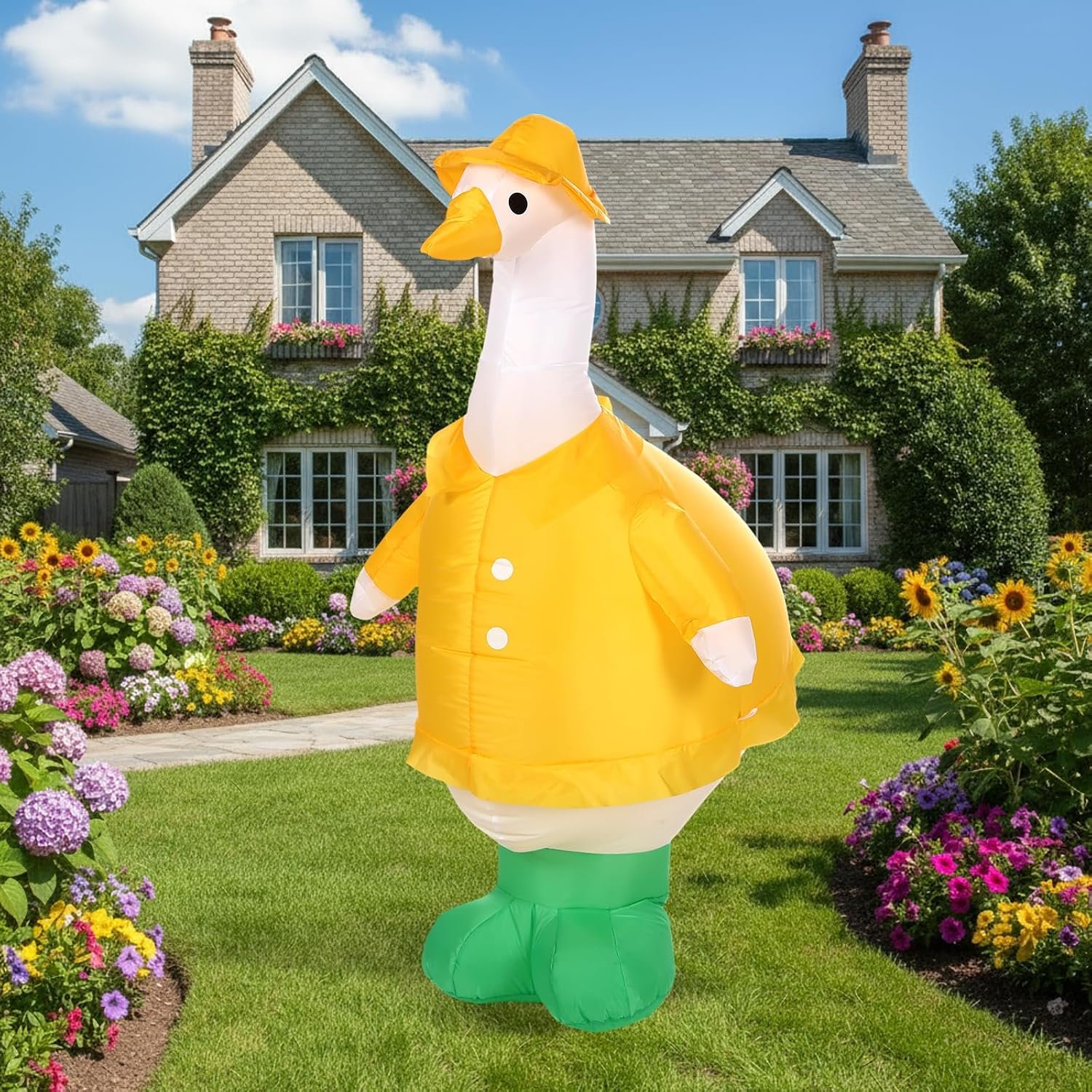 4ft Inflatable Raincoat Silly Goose Inflatable Outdoor Decoration, Cute Blow Up Porch Goose Wearing Yellow Raincoat & Boots, Built-in LED Lights for Summer Yard Lawn Garden Patio Decor