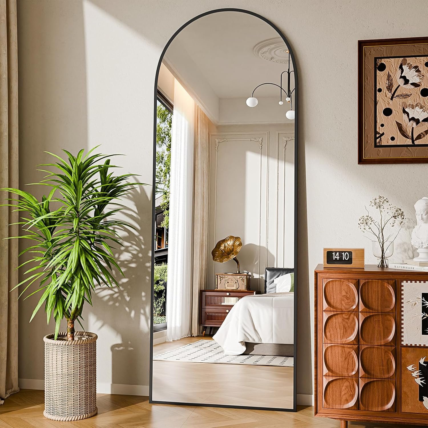 59″x16″ Floor Mirror Full Length, Arched Full Length Mirror with Stand, Full Body Mirrors for Bedroom Living Room or Cloakroom Black
