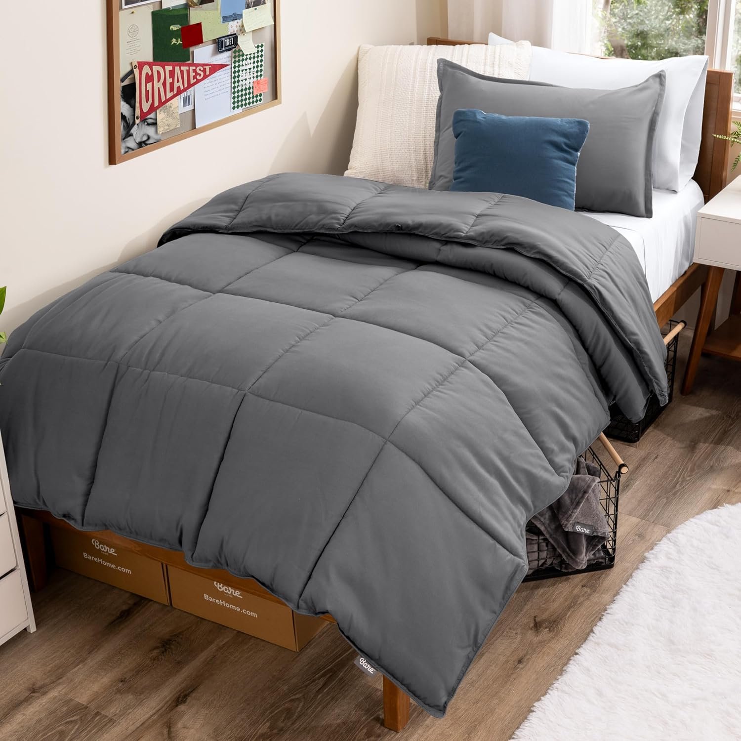 Bare Home Comforter Set – Twin Extra Long Size – Ultra-Soft – Goose Down Alternative – Premium 1800 Series – All Season Warmth (Twin/Twin XL, Grey)