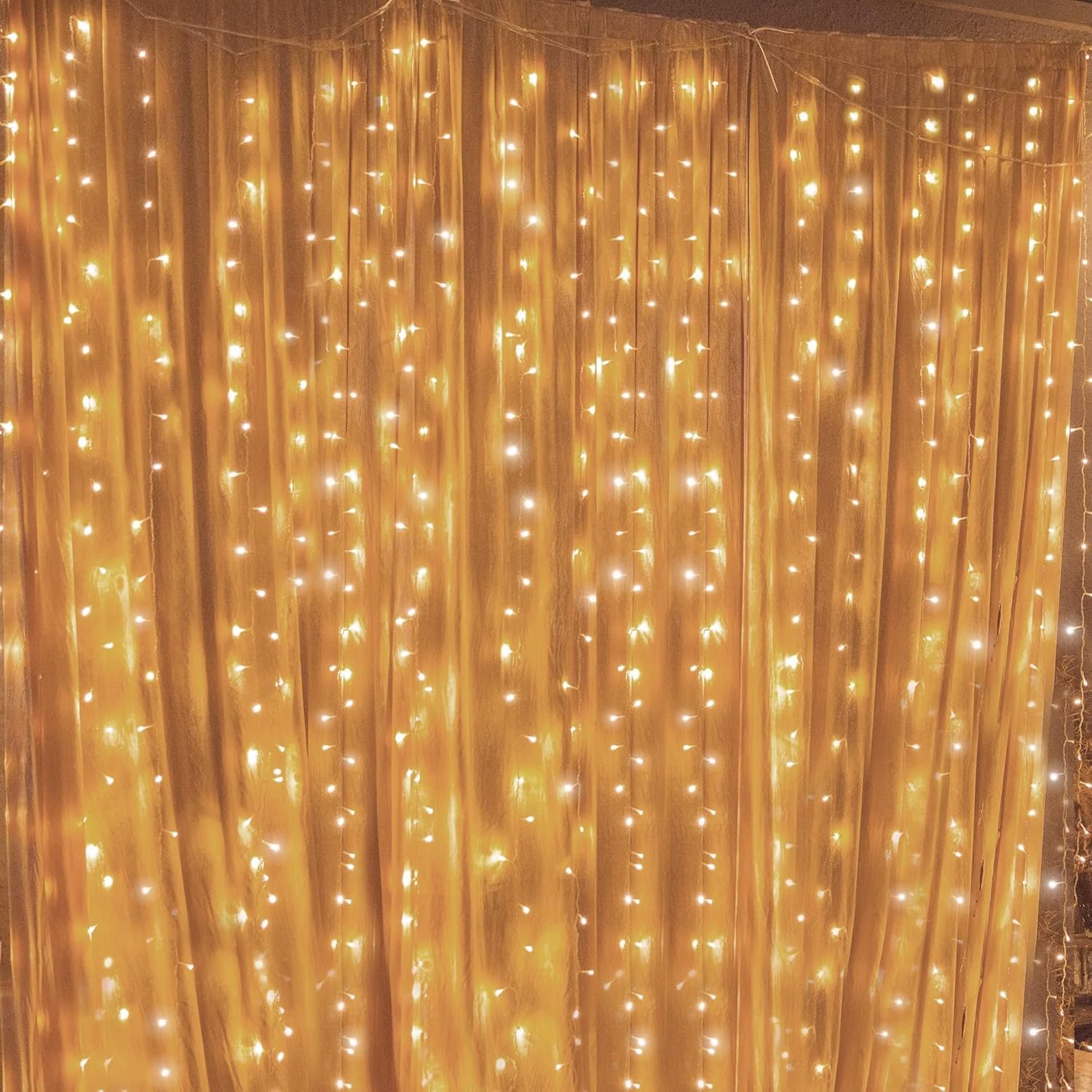 Twinkle Star 300 LED Curtain String Lights, Warm White | 8 Modes, Plug In, For Bedroom Wedding Party Birthday, Indoor Outdoor Wall Window Backdrop